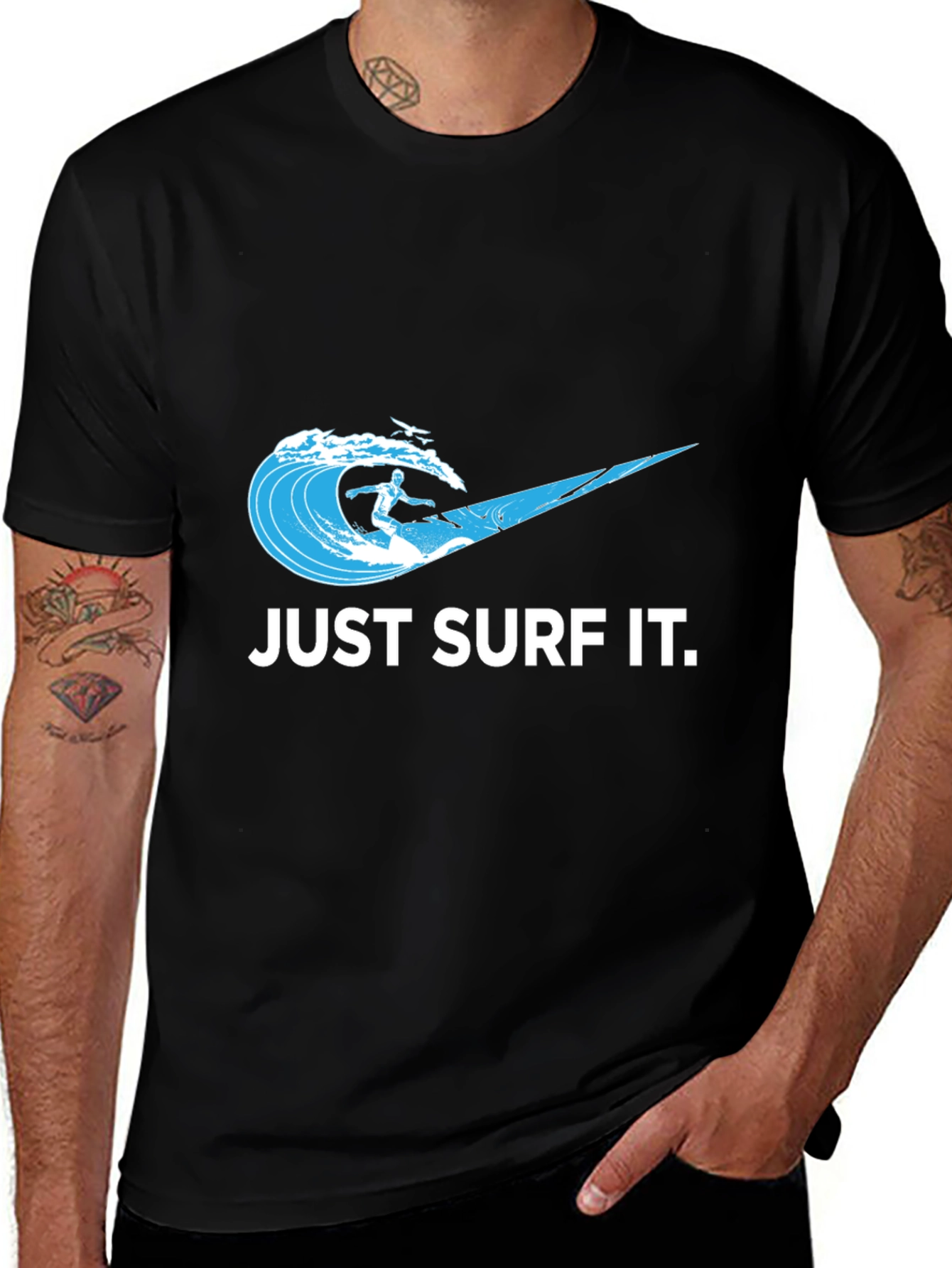 Just Surf It Tee - Black Graphic T-Shirt