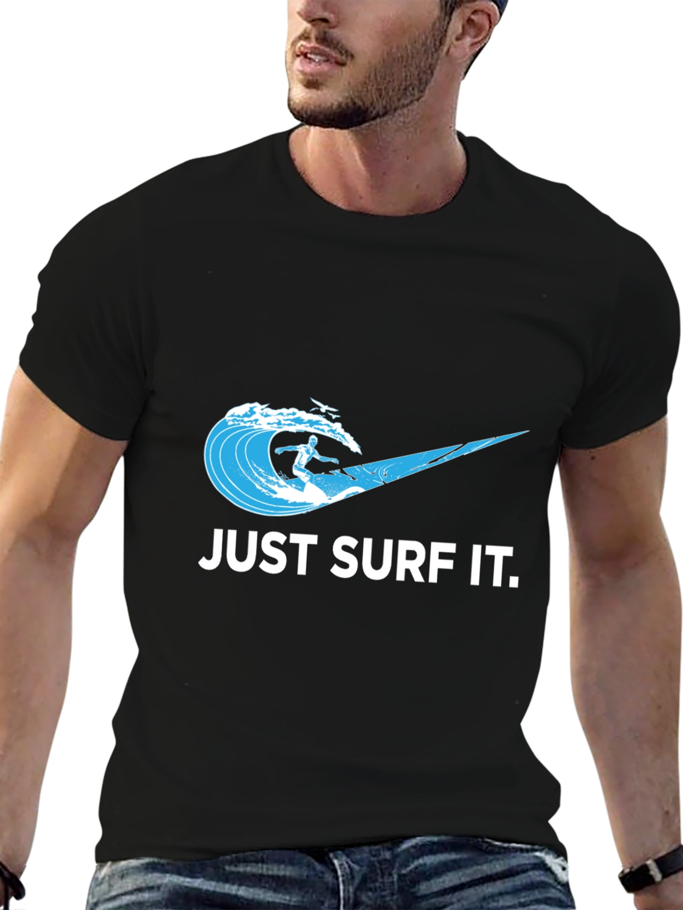 Just Surf It Tee - Black Graphic T-Shirt