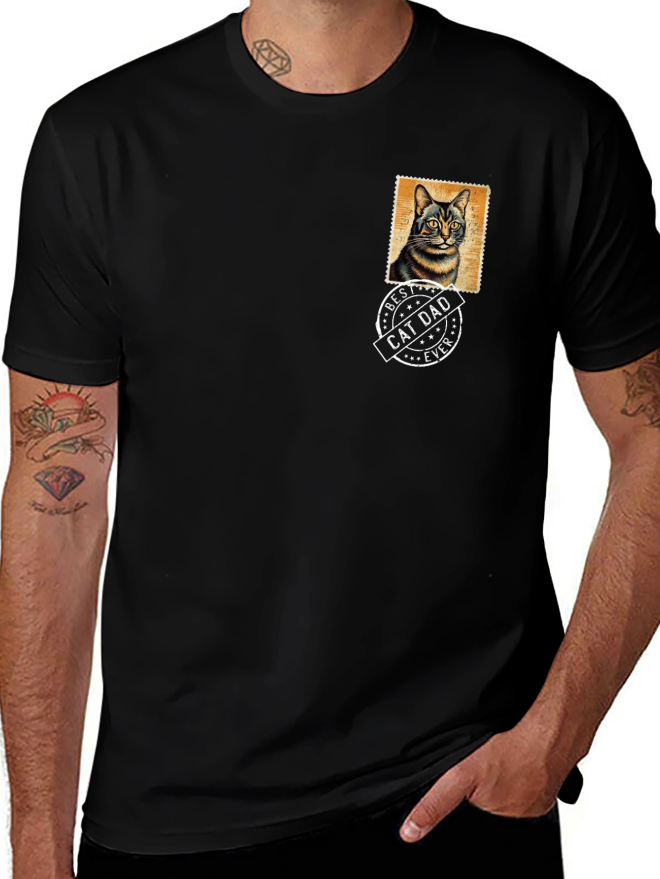 Best Cat Dad Ever Graphic Tee - Black