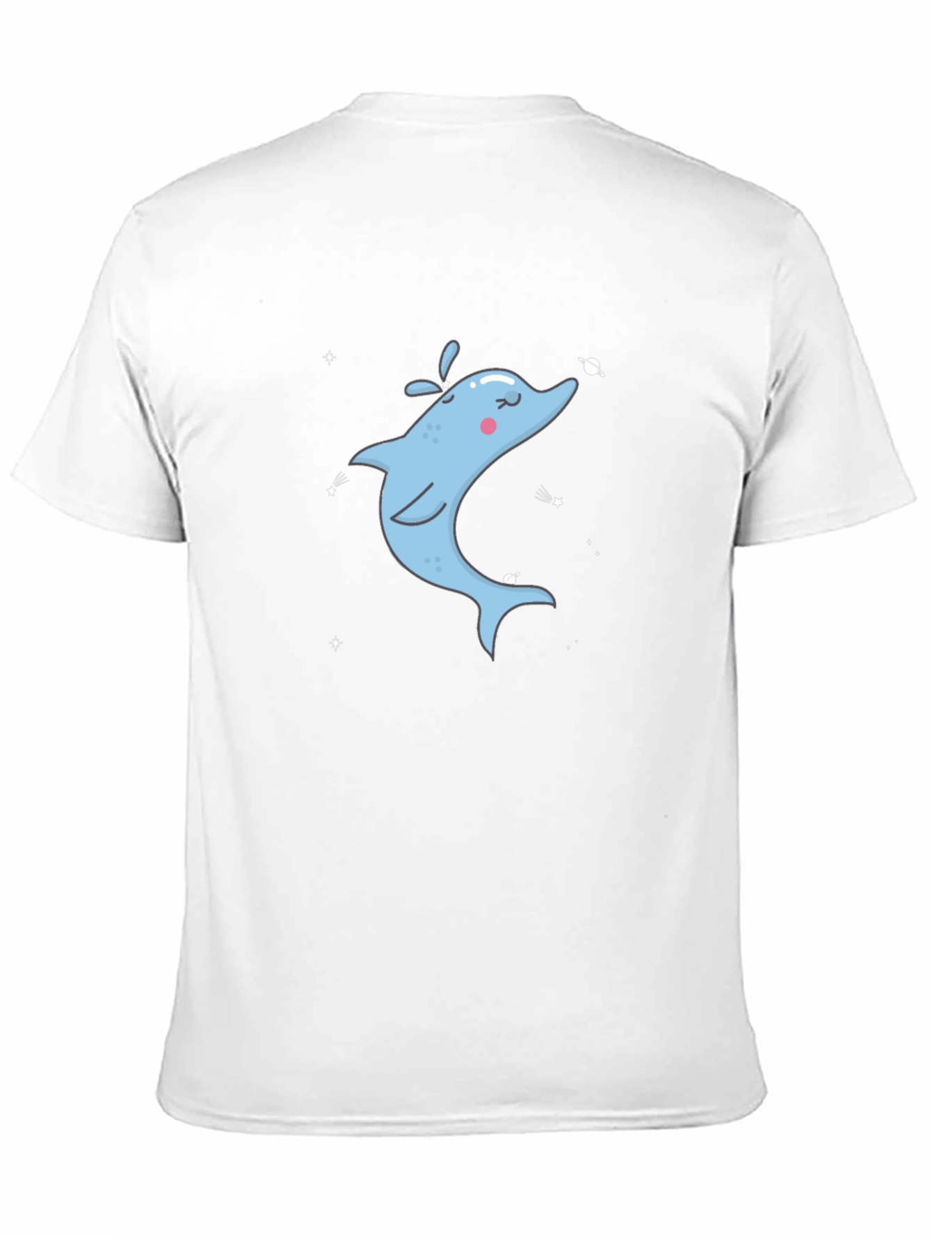 Cartoon Dolphin Graphic Tee - Black Cotton T-Shirt