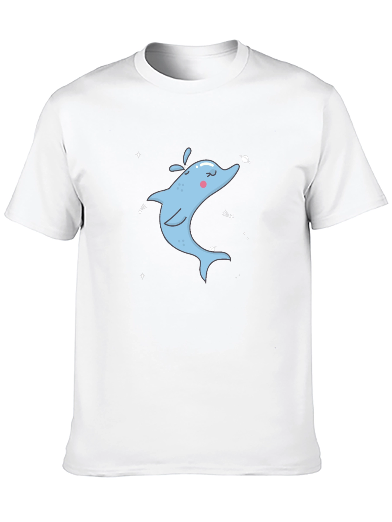 Cartoon Dolphin Graphic Tee - Black Cotton T-Shirt