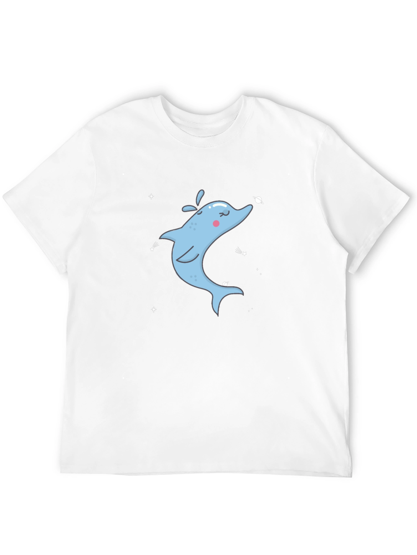 Cartoon Dolphin Graphic Tee - Black Cotton T-Shirt
