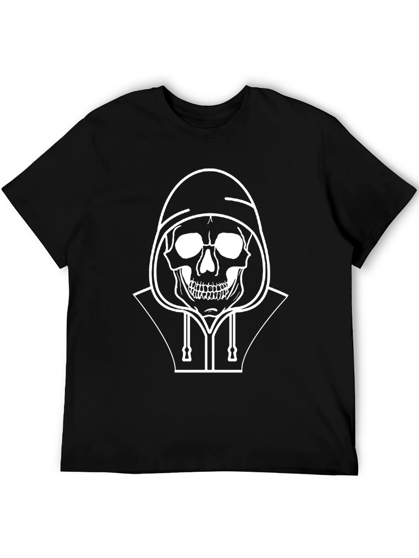 Skull in Hoodie Graphic Tee - Black