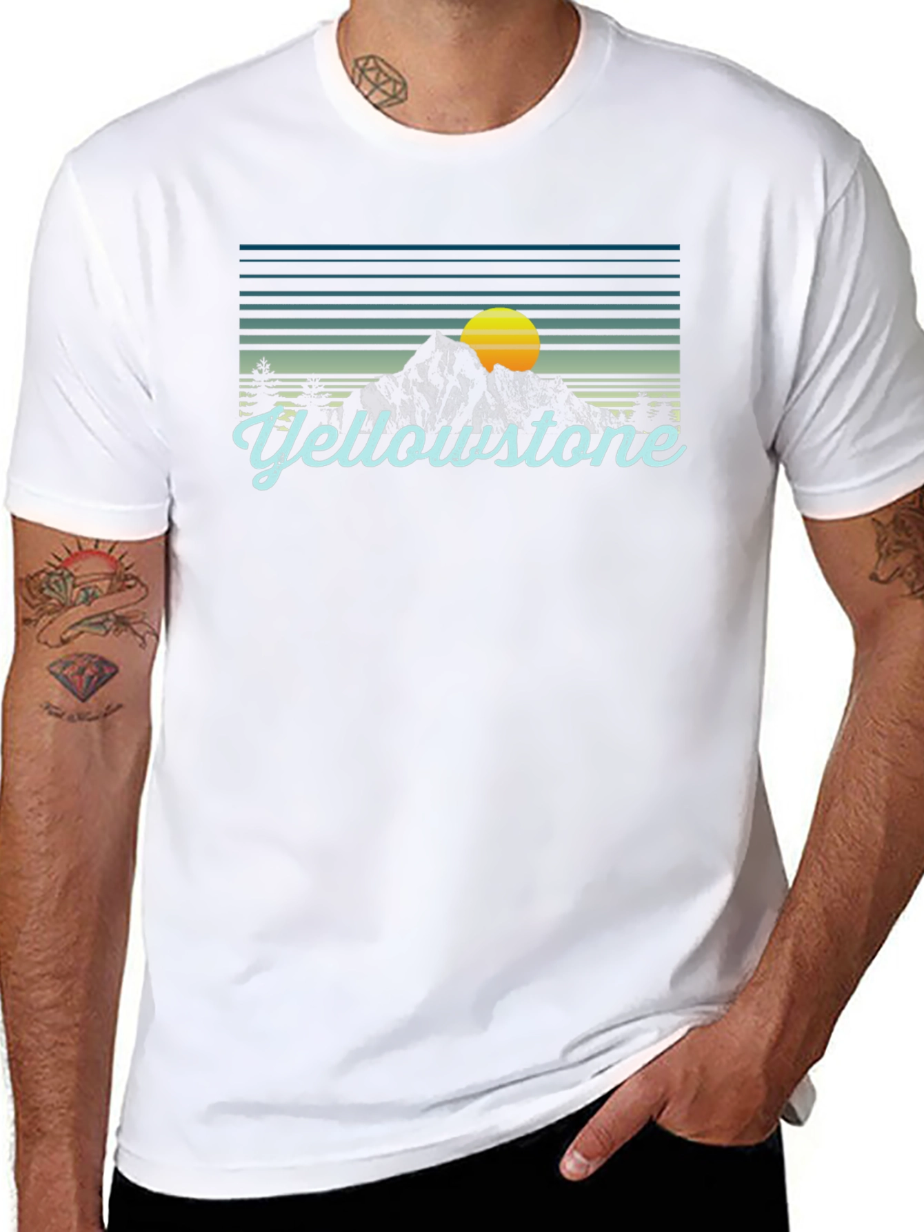 Yellowstone Graphic Tee - Retro Mountain Sunset T-Shirt