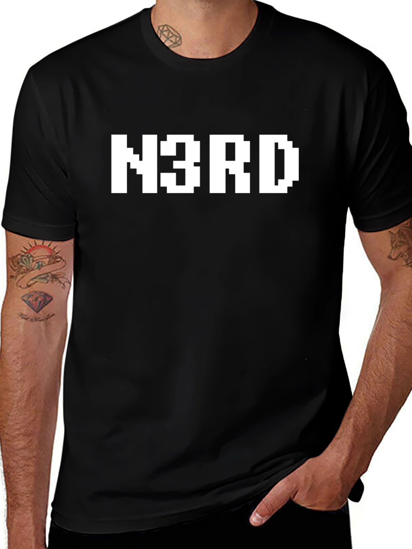 N3RD Pixel Graphic T-Shirt - Black Cotton Blend