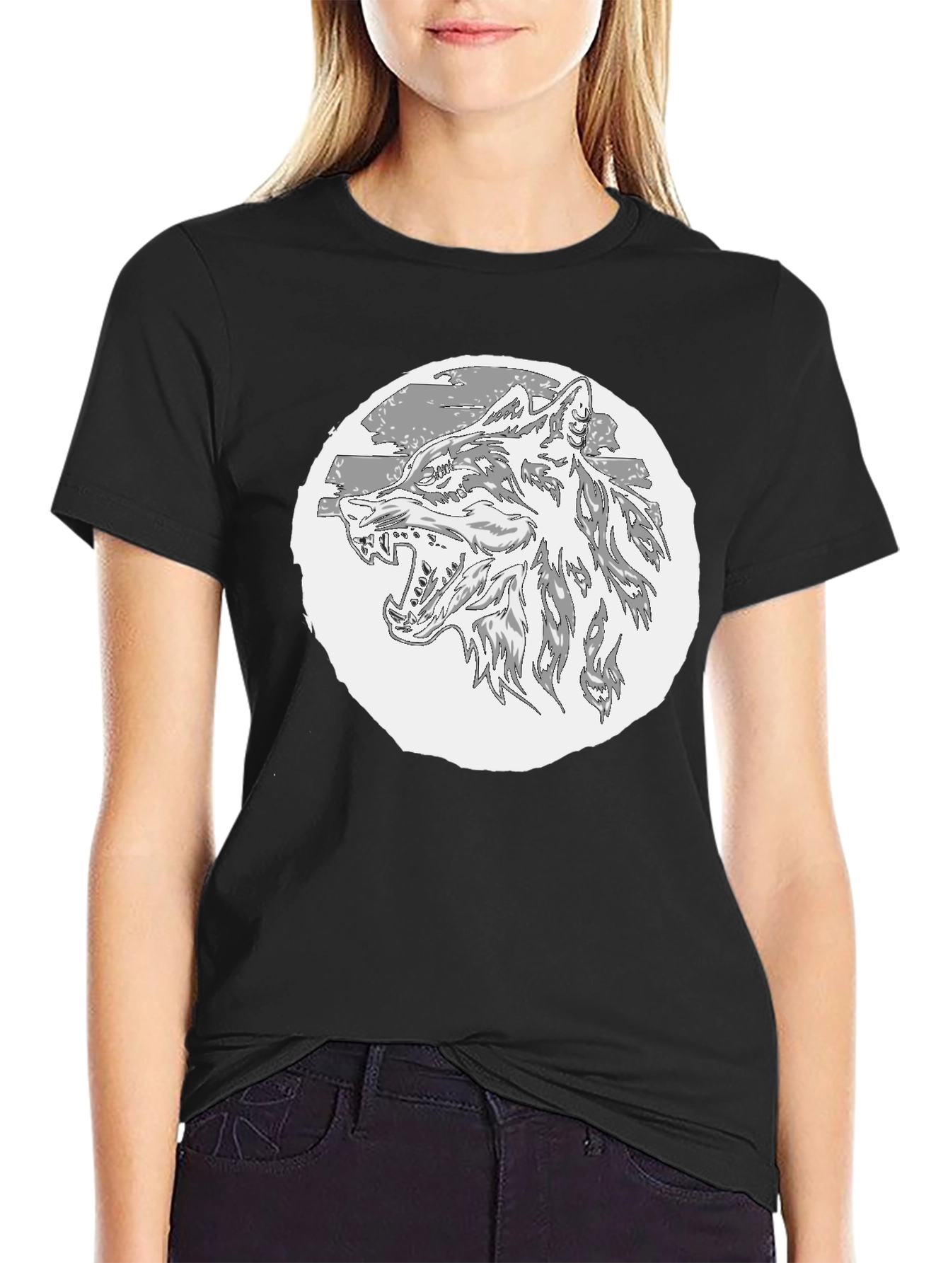 Wolf Graphic T-Shirt - Black Crew Neck Tee