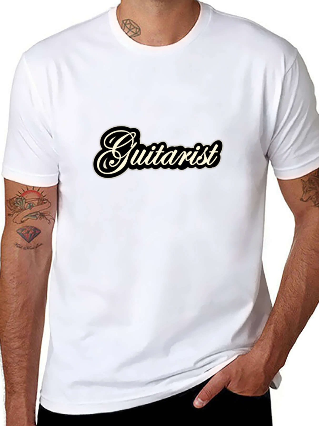 Guitarist Black Tee - Music Lover Casual Wear