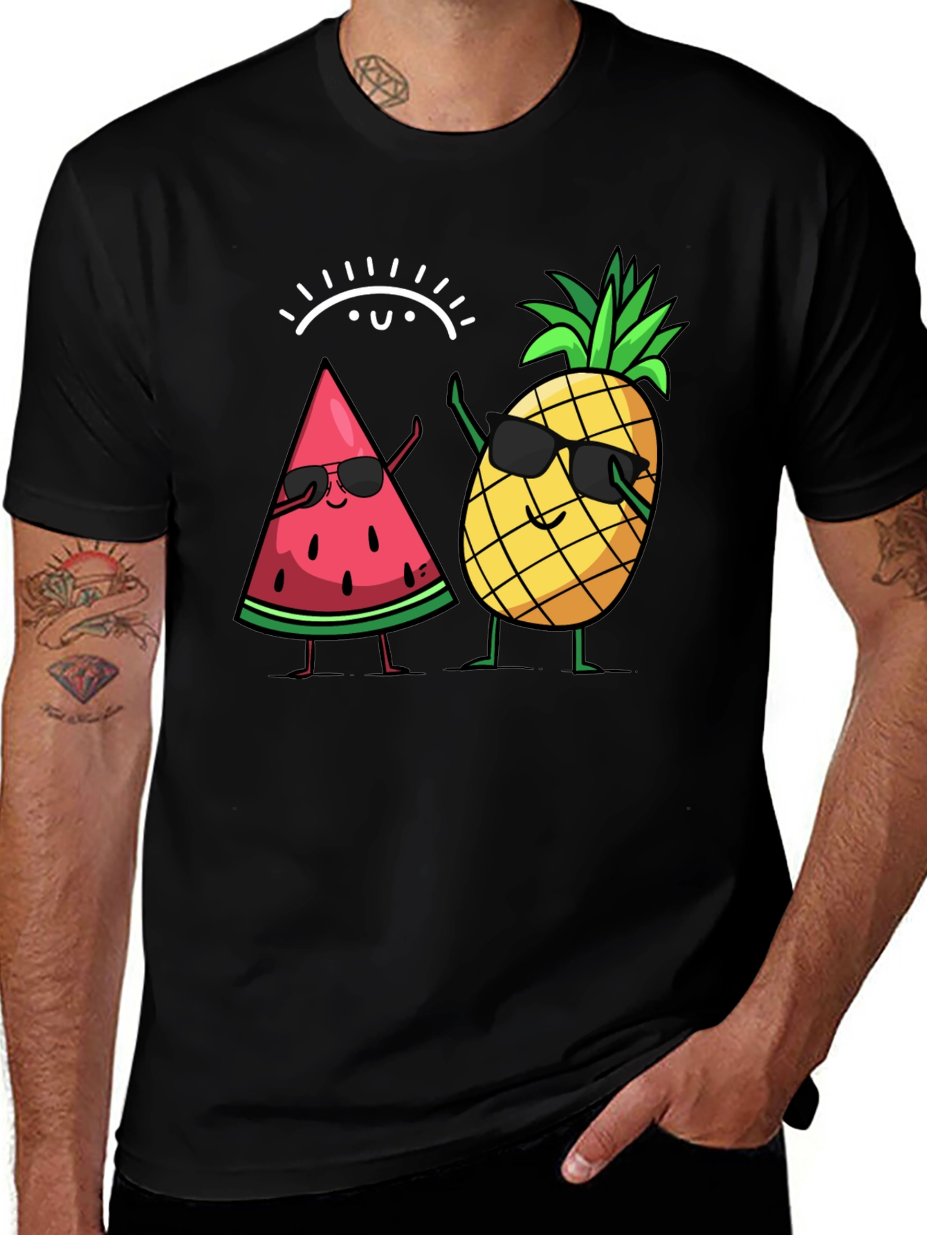 Cool Watermelon & Pineapple Graphic T-Shirt