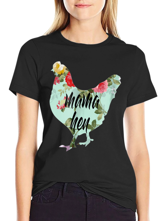 Floral Mama Hen Graphic Tee - Trendy Cute Chicken Shirt