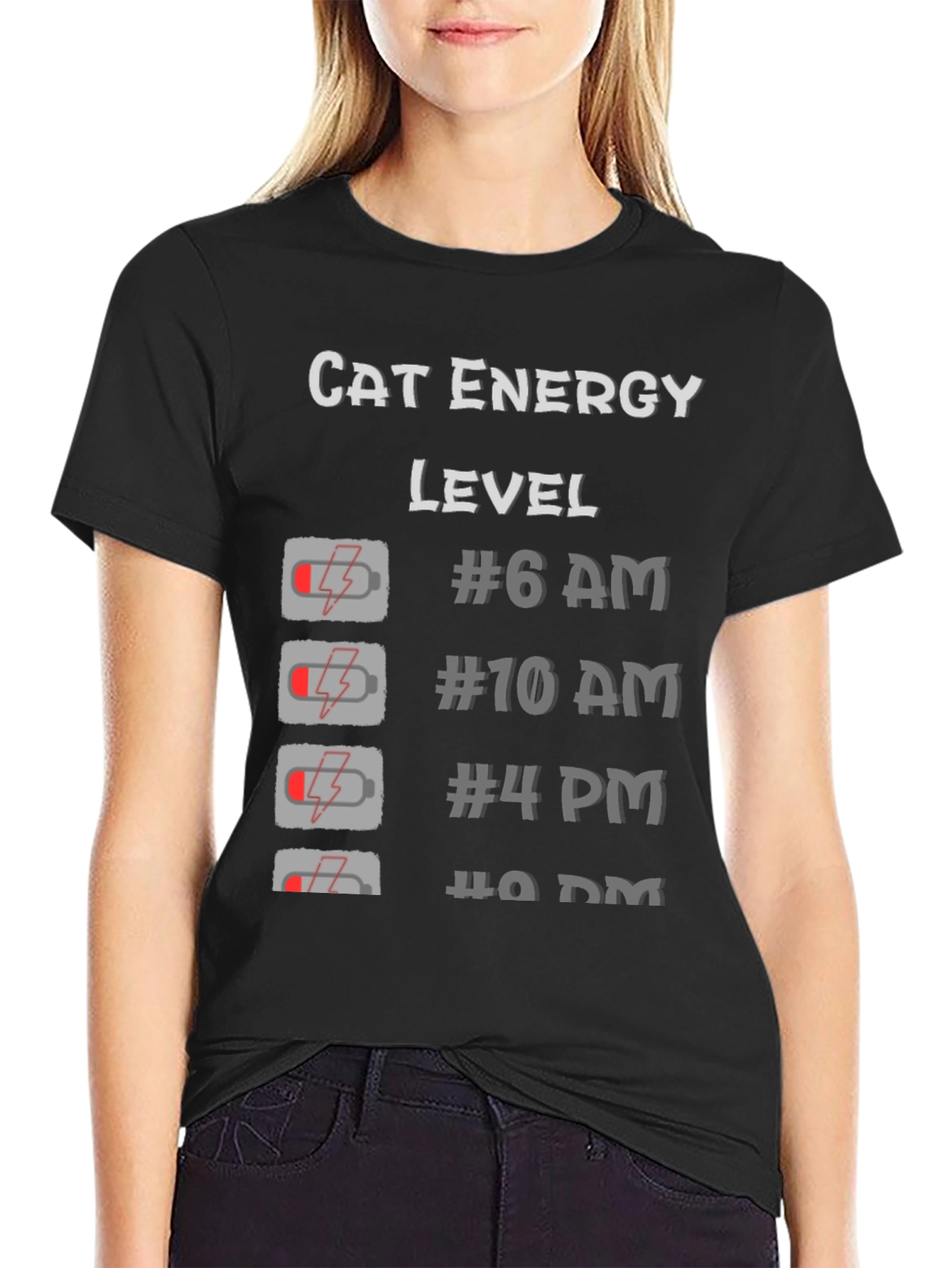 Cat Energy Level Black T-Shirt