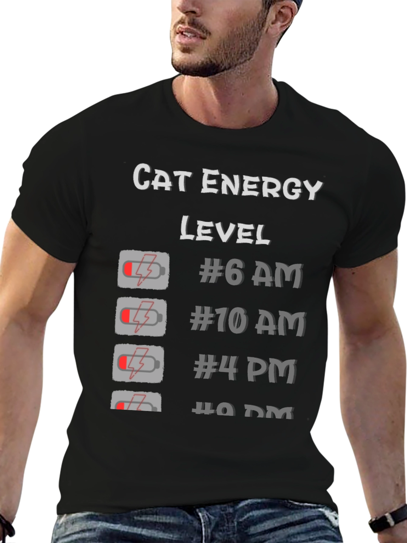 Cat Energy Level Black T-Shirt