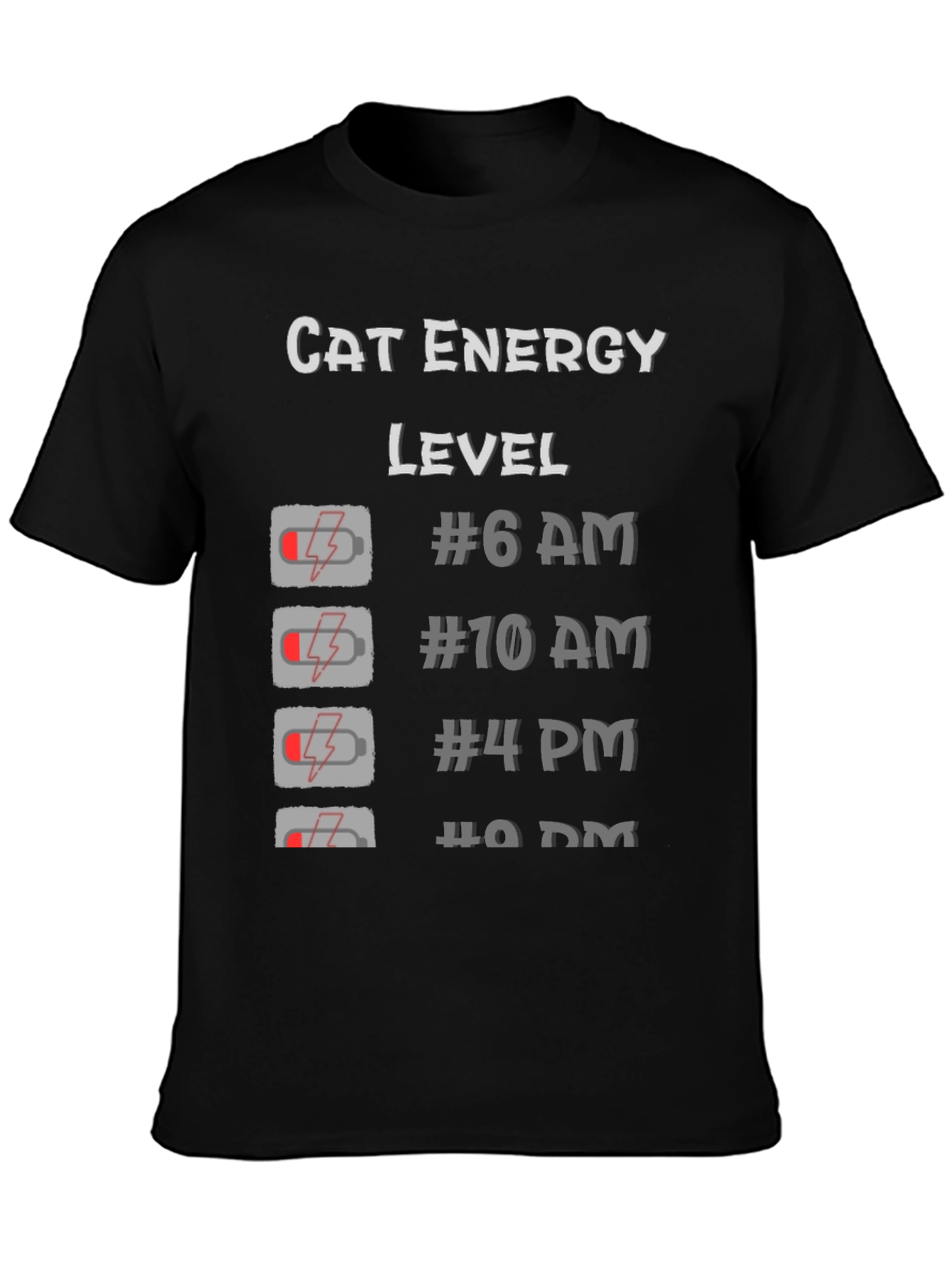 Cat Energy Level Black T-Shirt