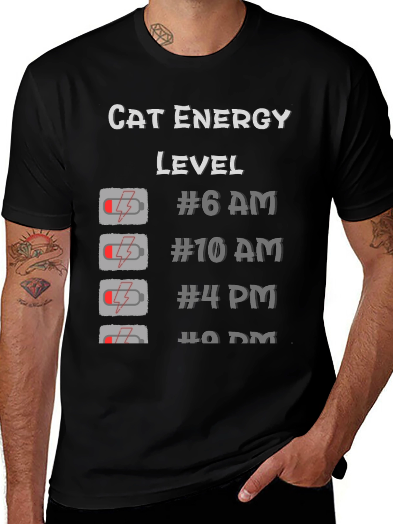 Cat Energy Level Black T-Shirt