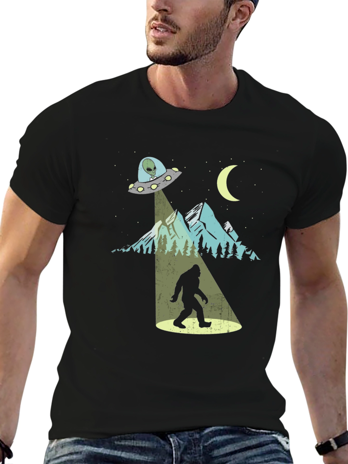 UFO Bigfoot T-Shirt - Sci-Fi Sasquatch Abduction Tee