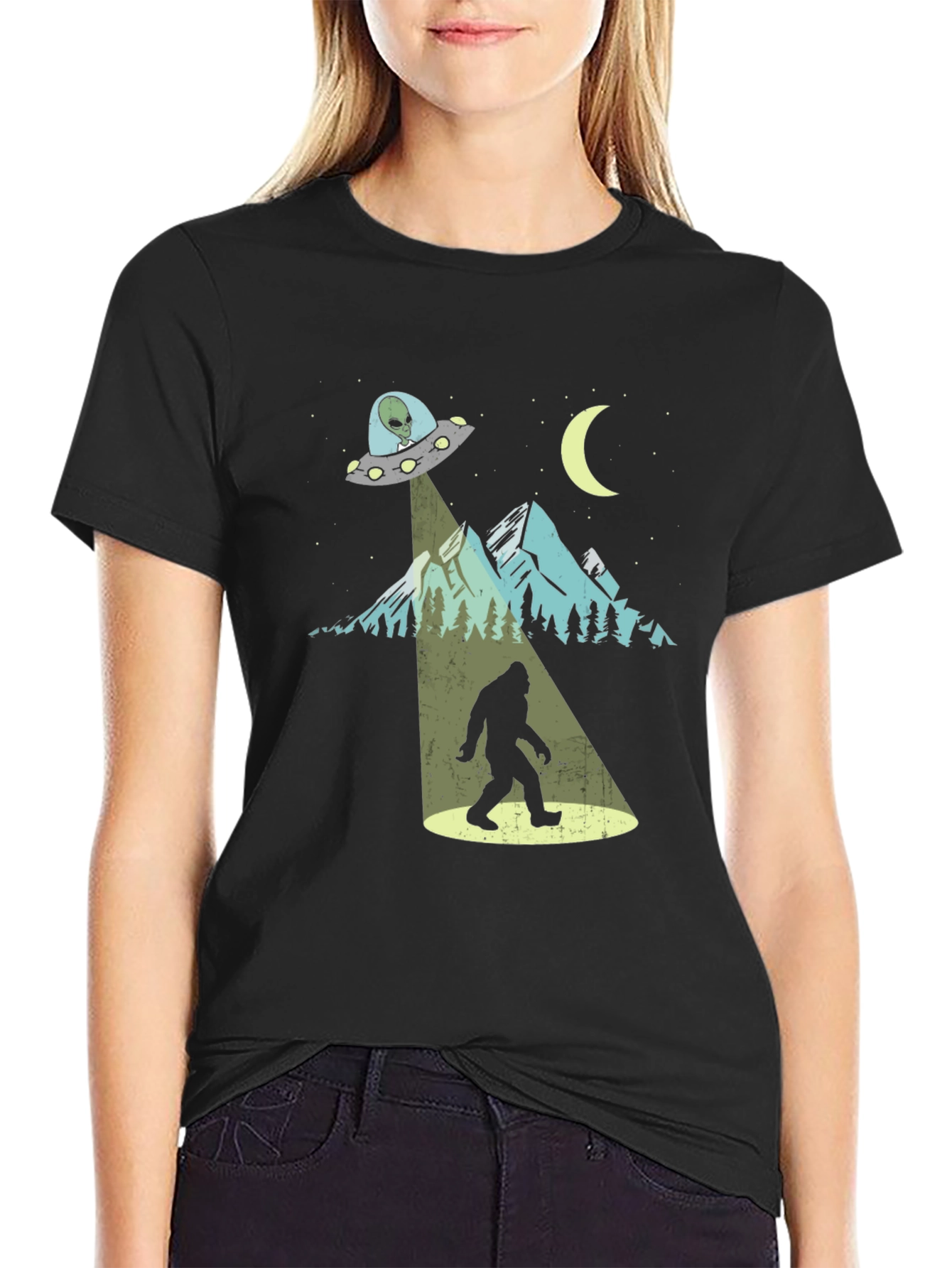 UFO Bigfoot T-Shirt - Sci-Fi Sasquatch Abduction Tee