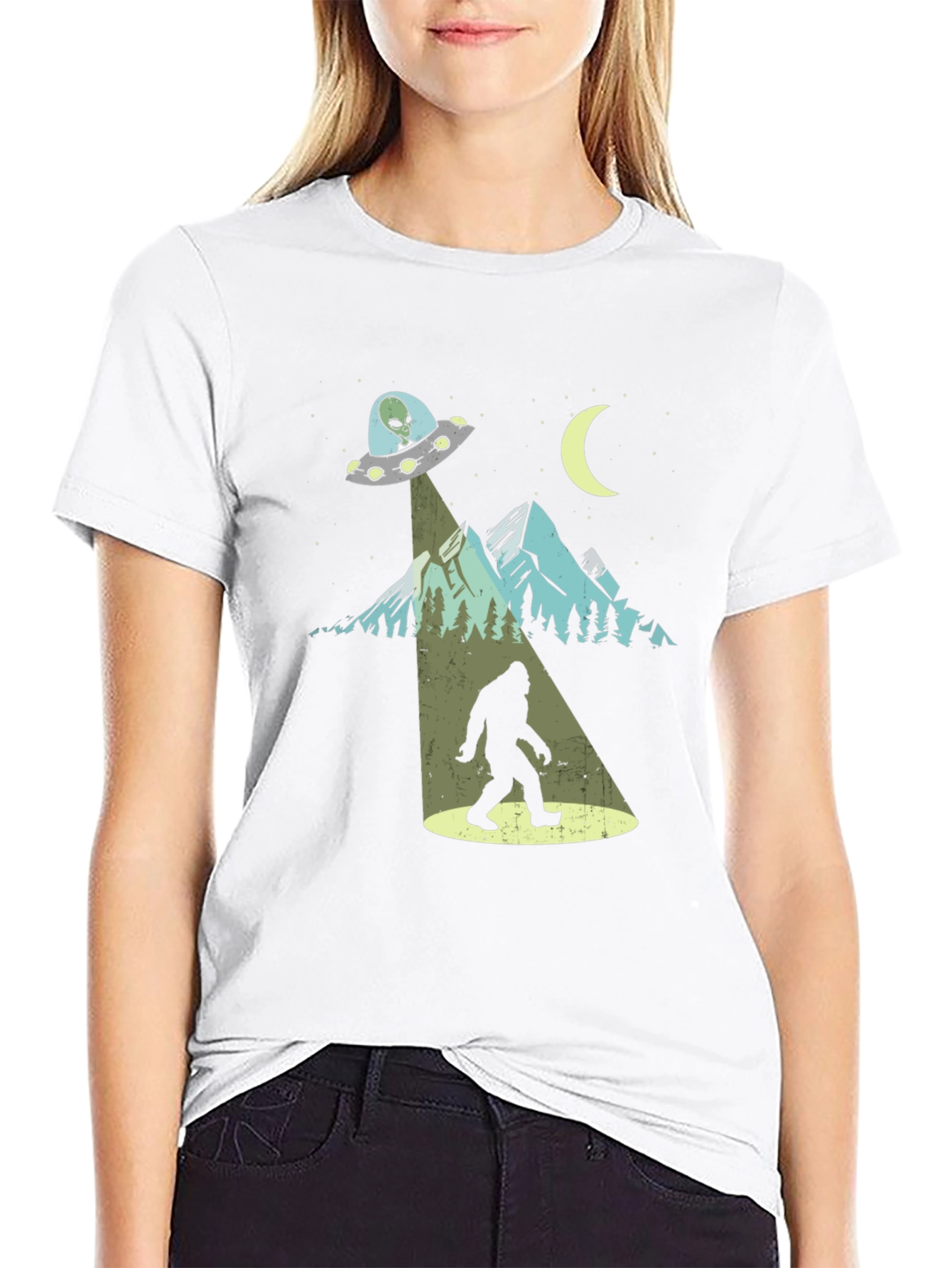UFO Bigfoot T-Shirt - Sci-Fi Sasquatch Abduction Tee