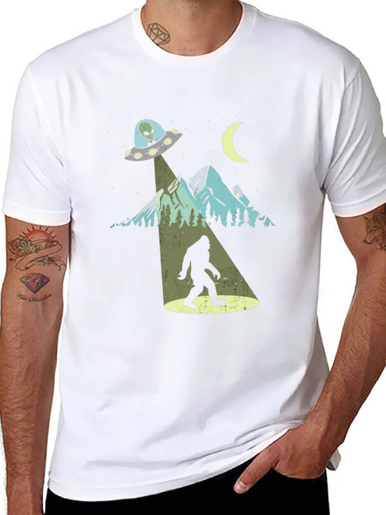 UFO Bigfoot T-Shirt - Sci-Fi Sasquatch Abduction Tee