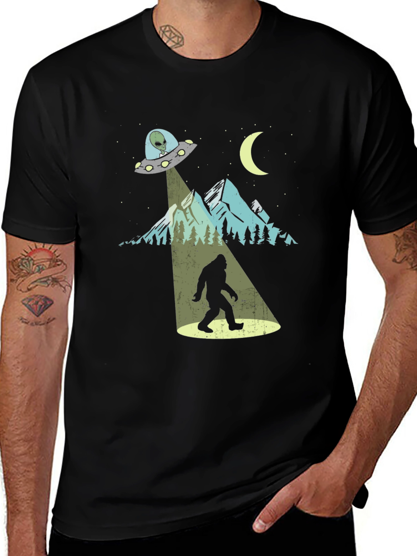 UFO Bigfoot T-Shirt - Sci-Fi Sasquatch Abduction Tee