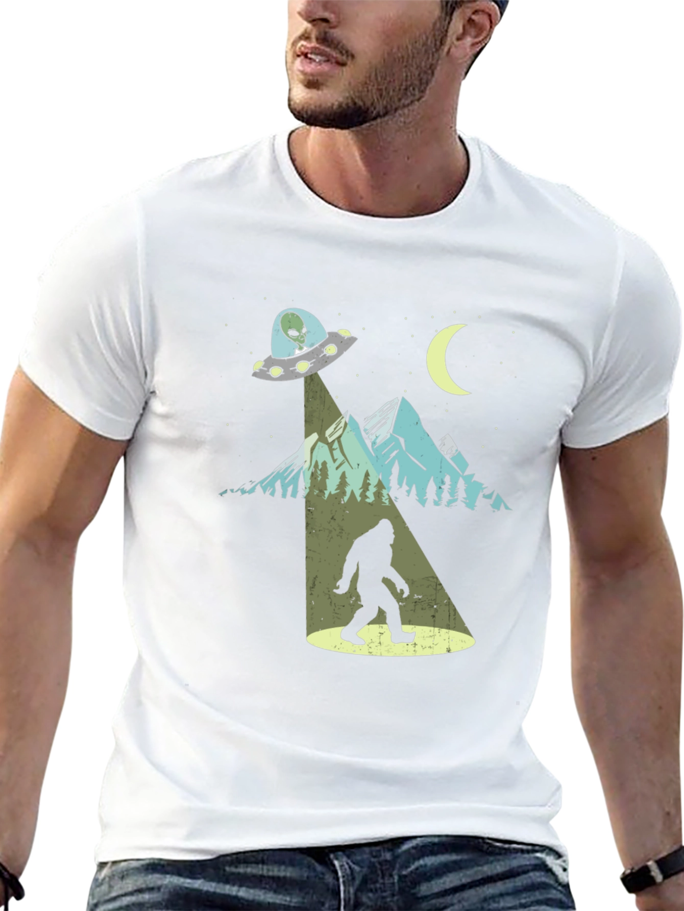 UFO Bigfoot T-Shirt - Sci-Fi Sasquatch Abduction Tee