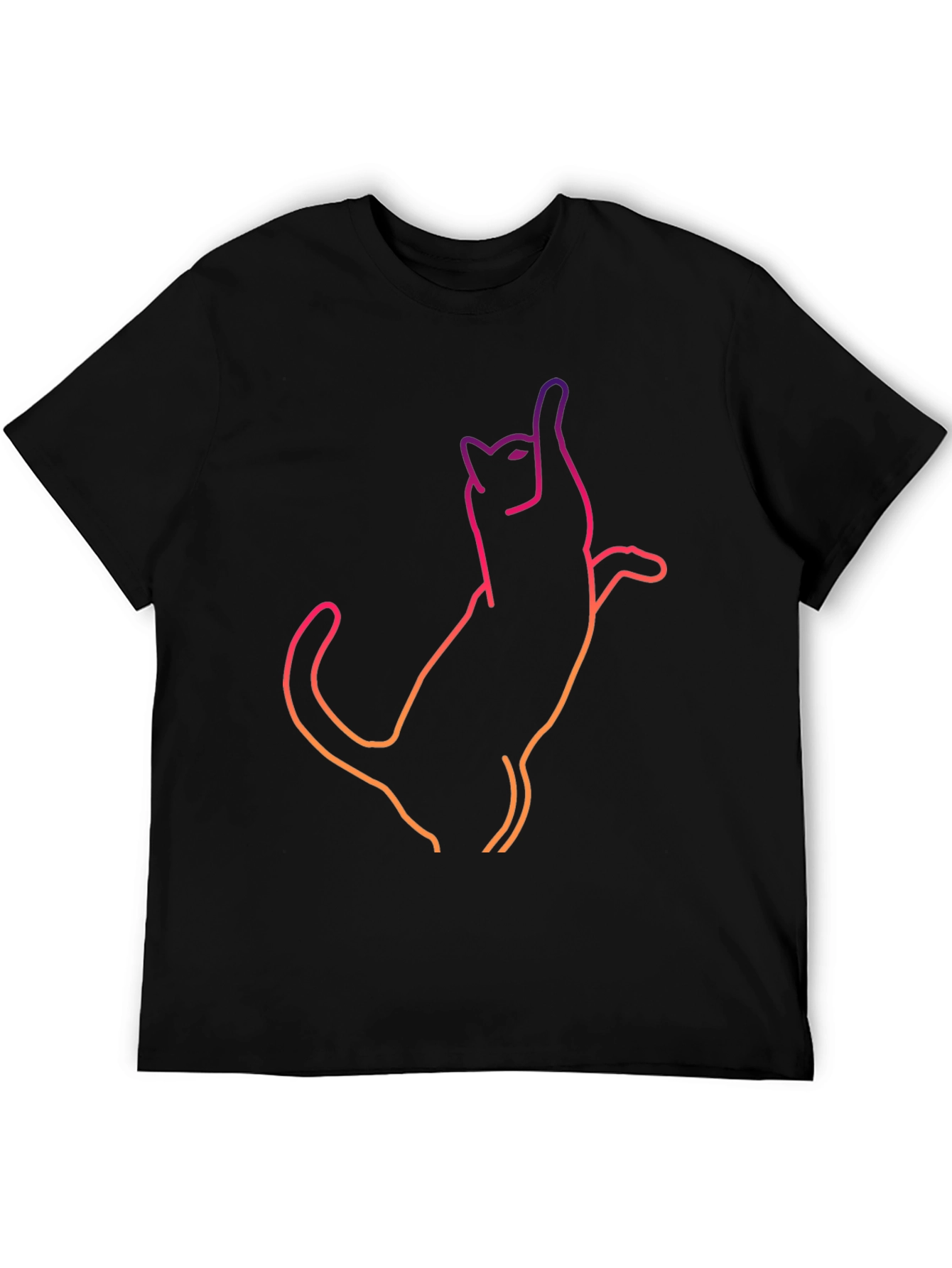 Cool Cat Outline Graphic Tee - Black Cotton