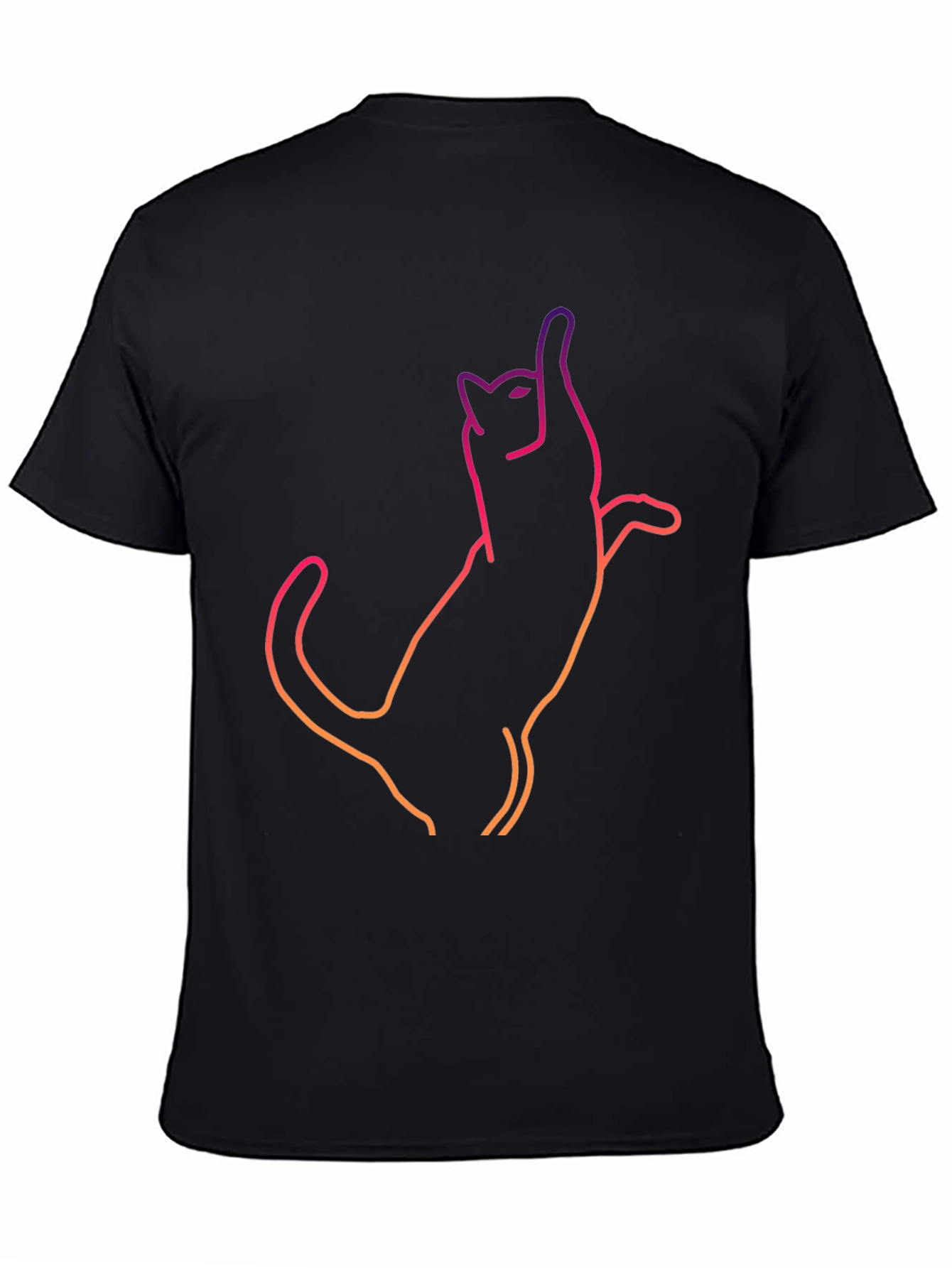 Cool Cat Outline Graphic Tee - Black Cotton