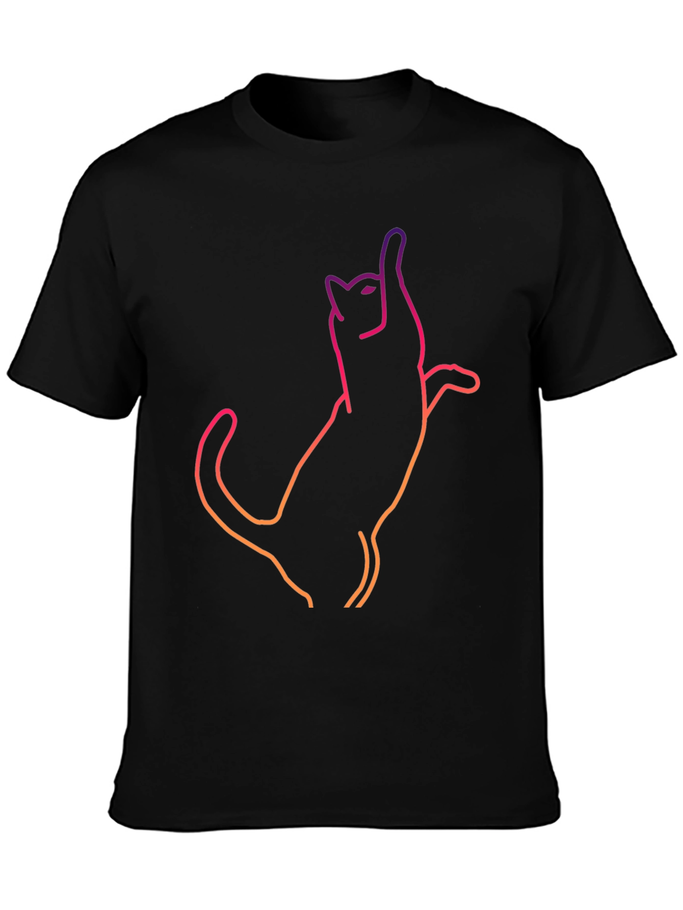 Cool Cat Outline Graphic Tee - Black Cotton