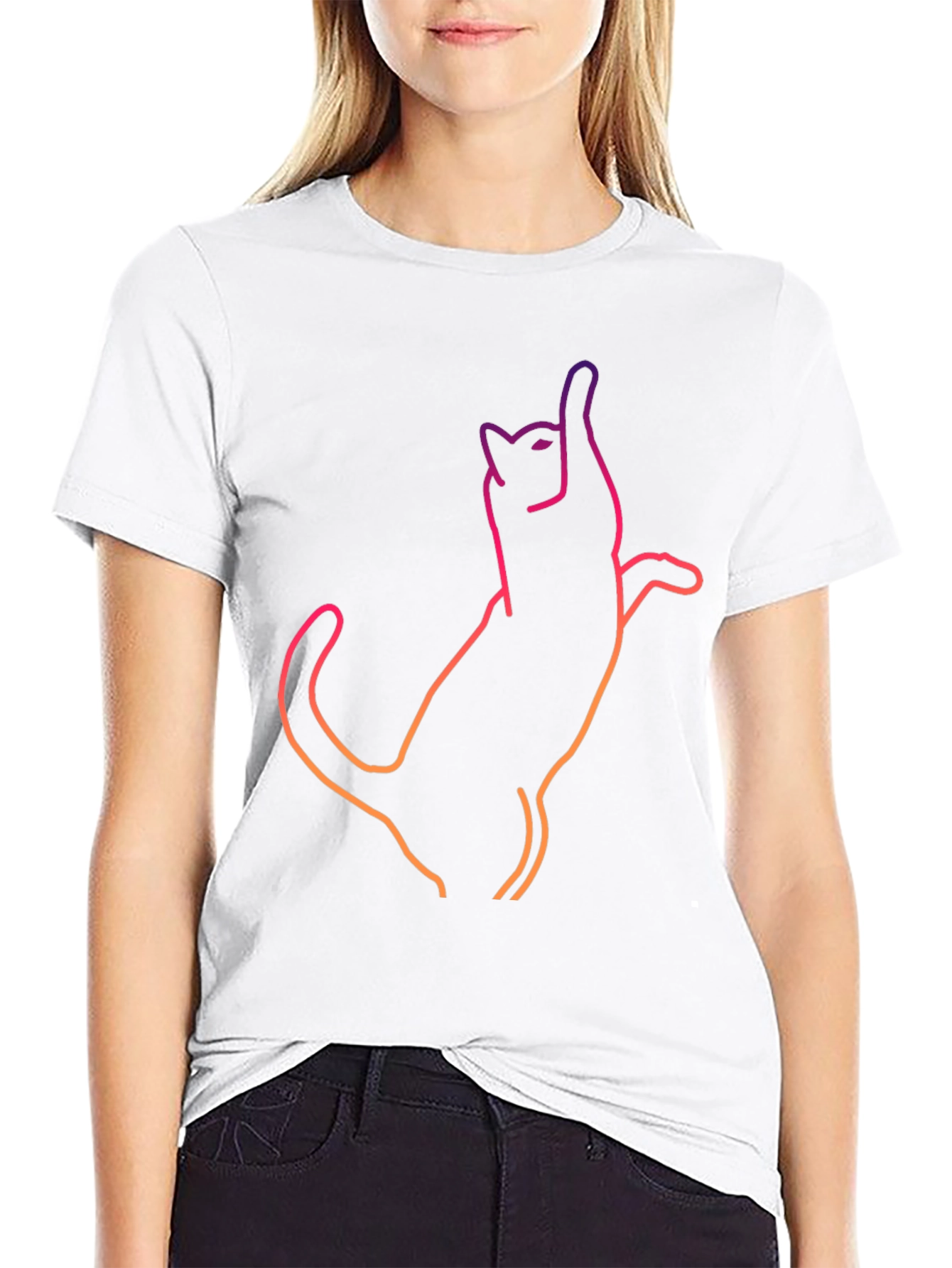 Cool Cat Outline Graphic Tee - Black Cotton