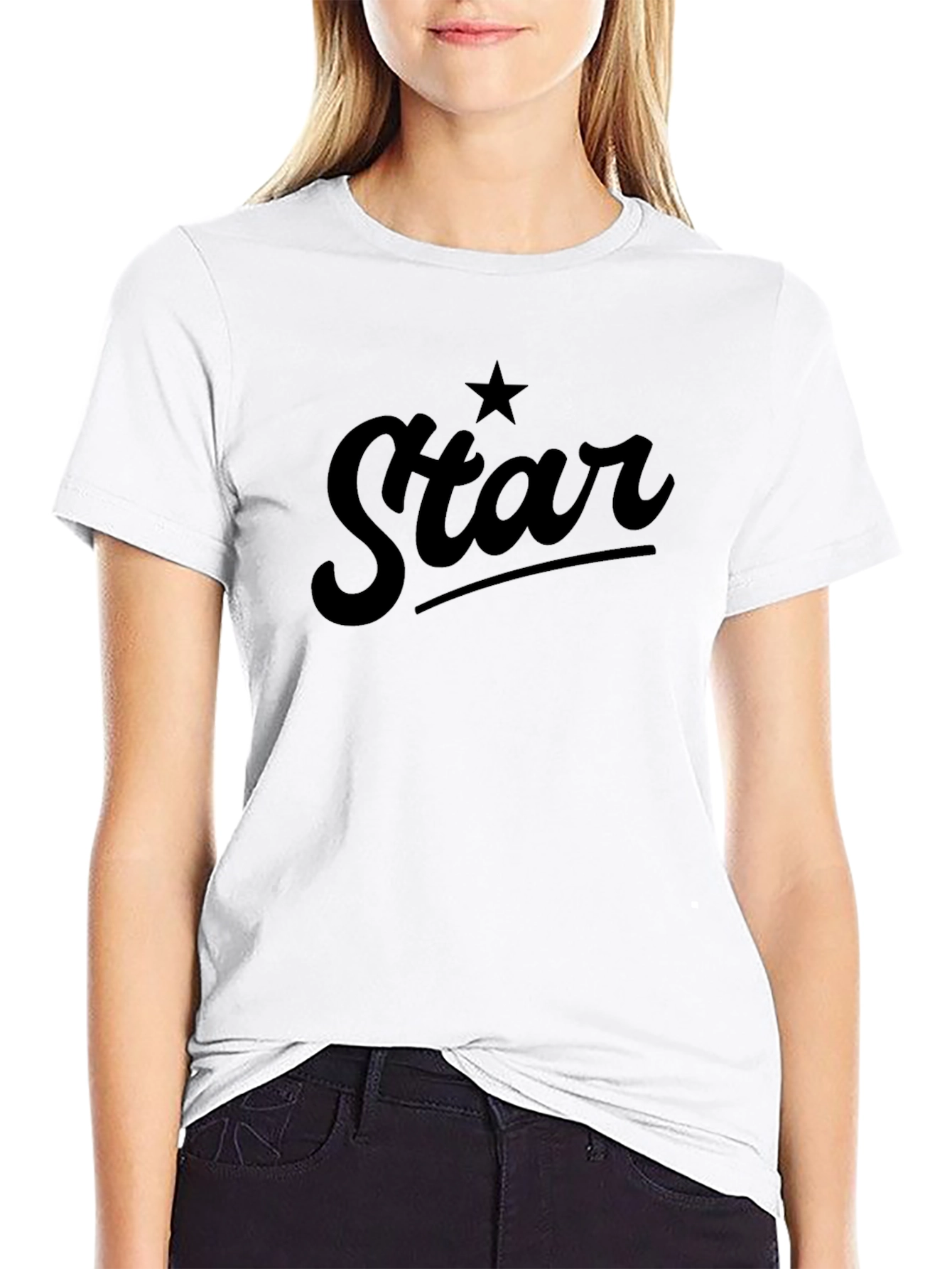 Star Graphic Tee - Trendy Black Cotton T-Shirt