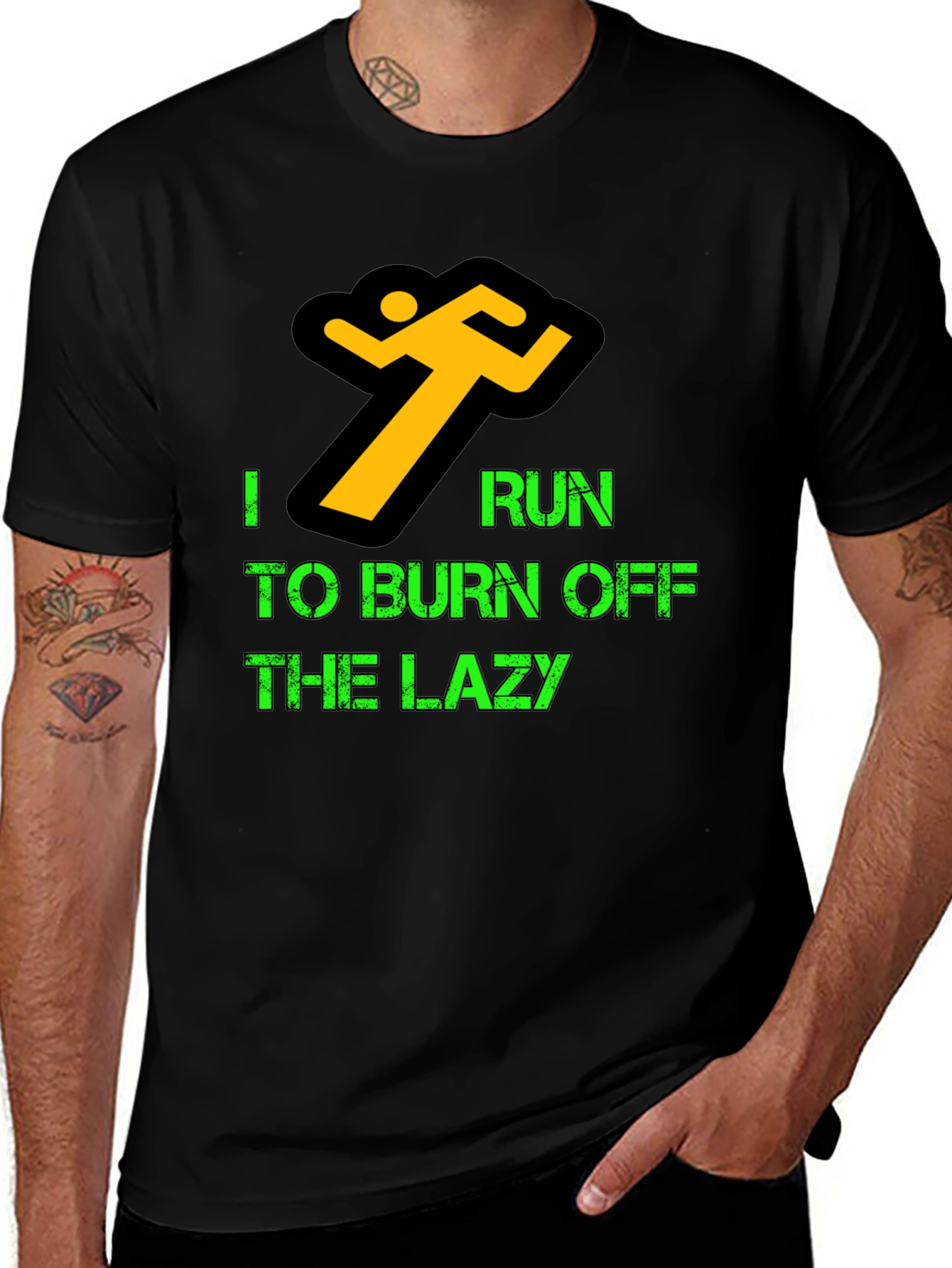 I Run to Burn Off Lazy Black T-Shirt