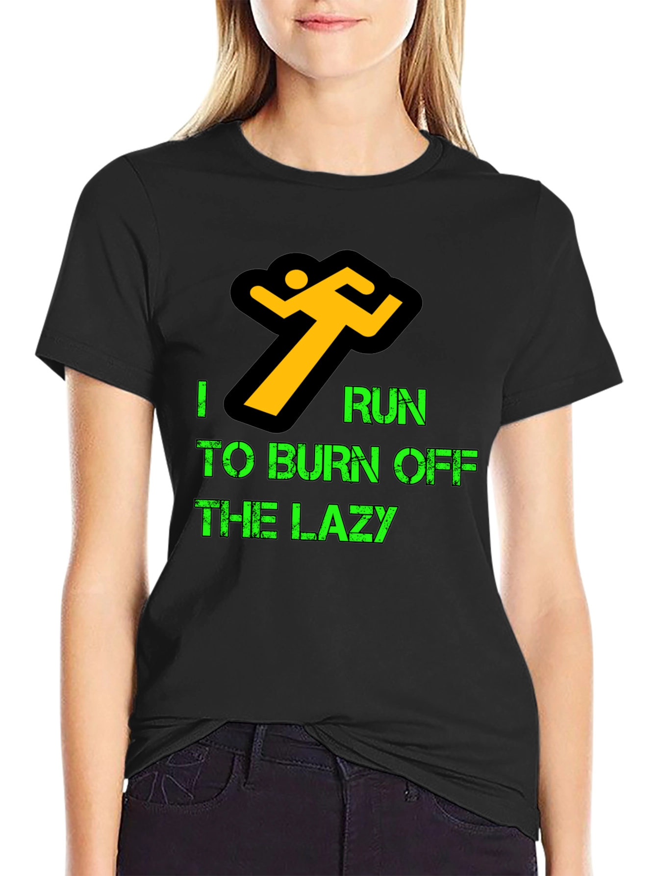 I Run to Burn Off Lazy Black T-Shirt