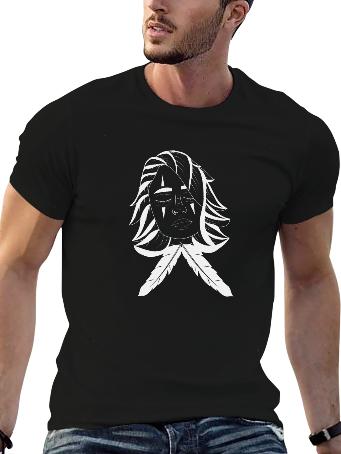 Tribal Face Graphic Black T-Shirt