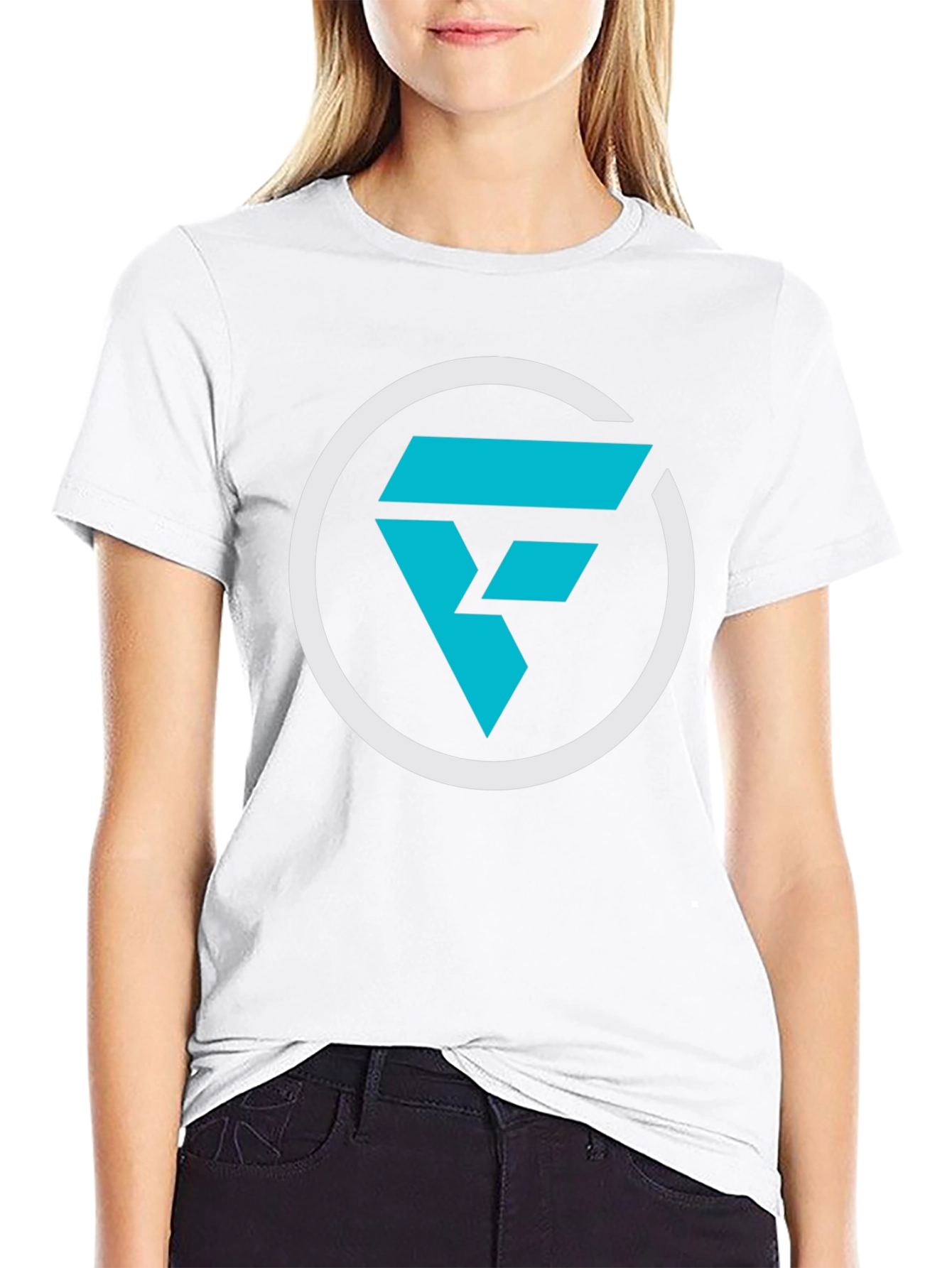 Modern Graphic Tee: Cyan F Logo Black T-Shirt