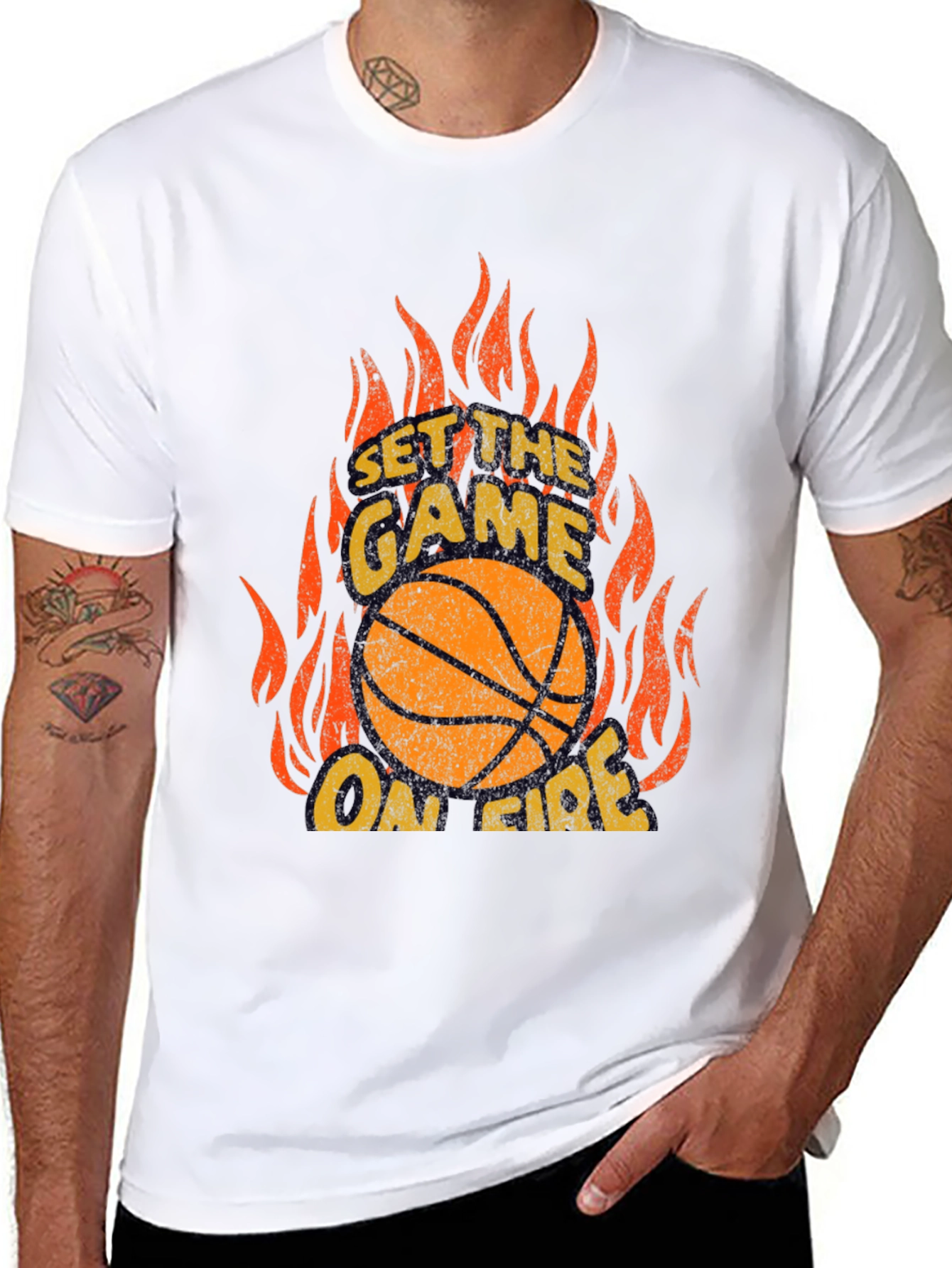 Set the Game On Fire Basketball Graphic Tee