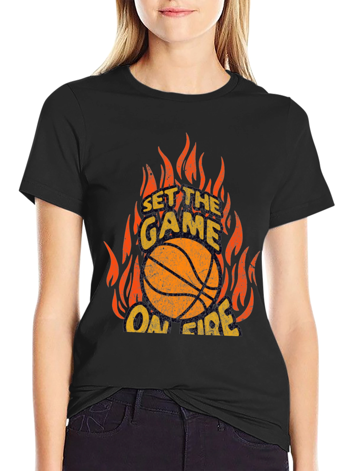 Set the Game On Fire Basketball Graphic Tee