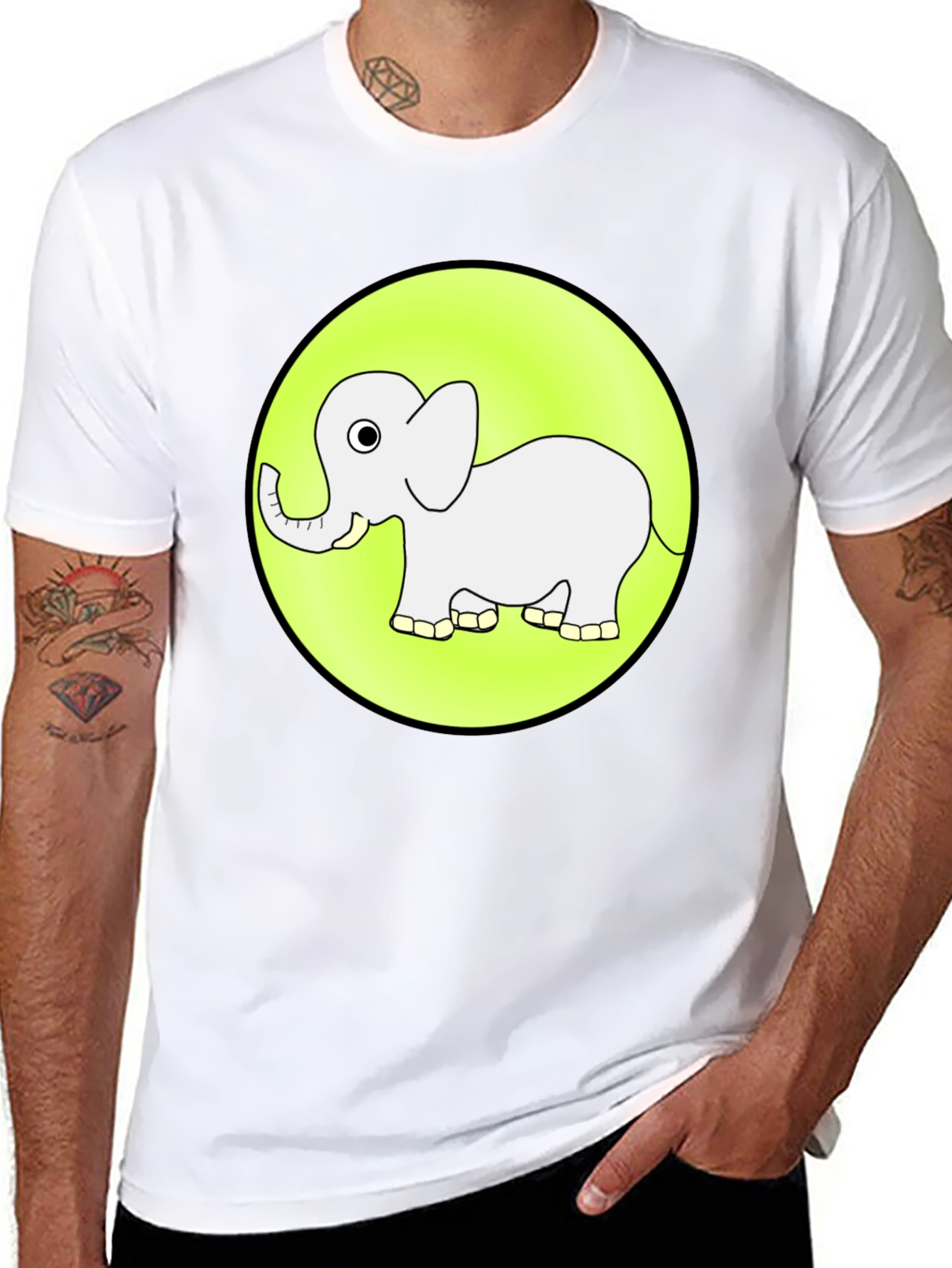 Cute Elephant Graphic Tee - Black Cotton T-Shirt