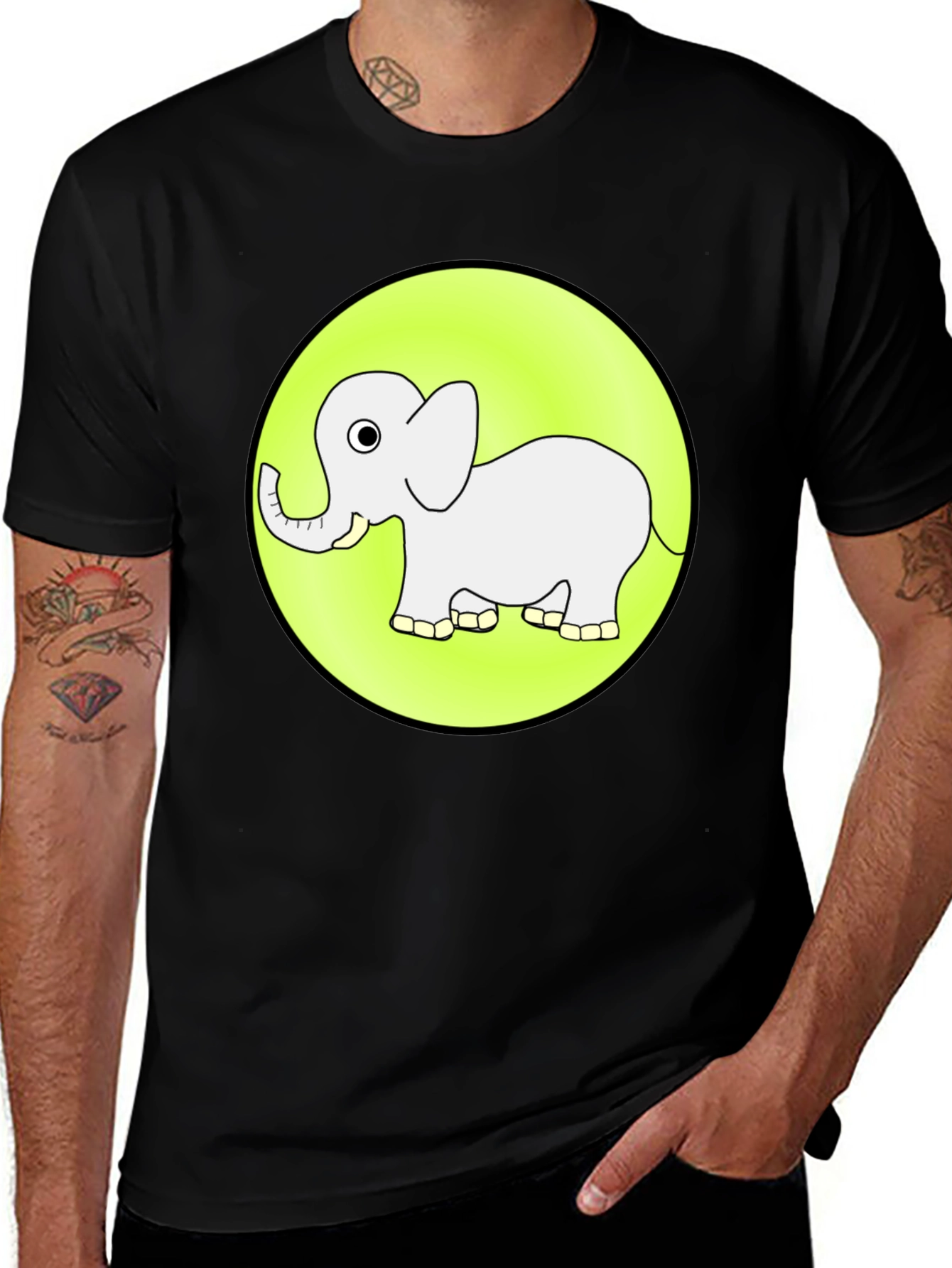 Cute Elephant Graphic Tee - Black Cotton T-Shirt