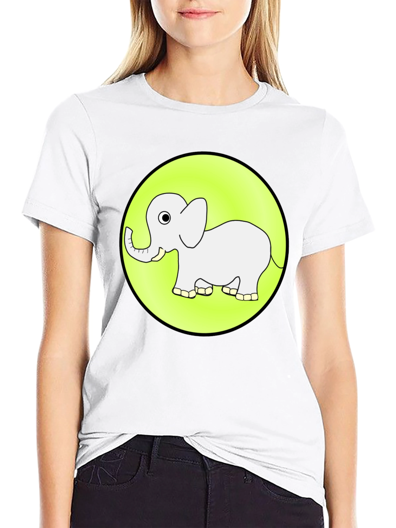 Cute Elephant Graphic Tee - Black Cotton T-Shirt