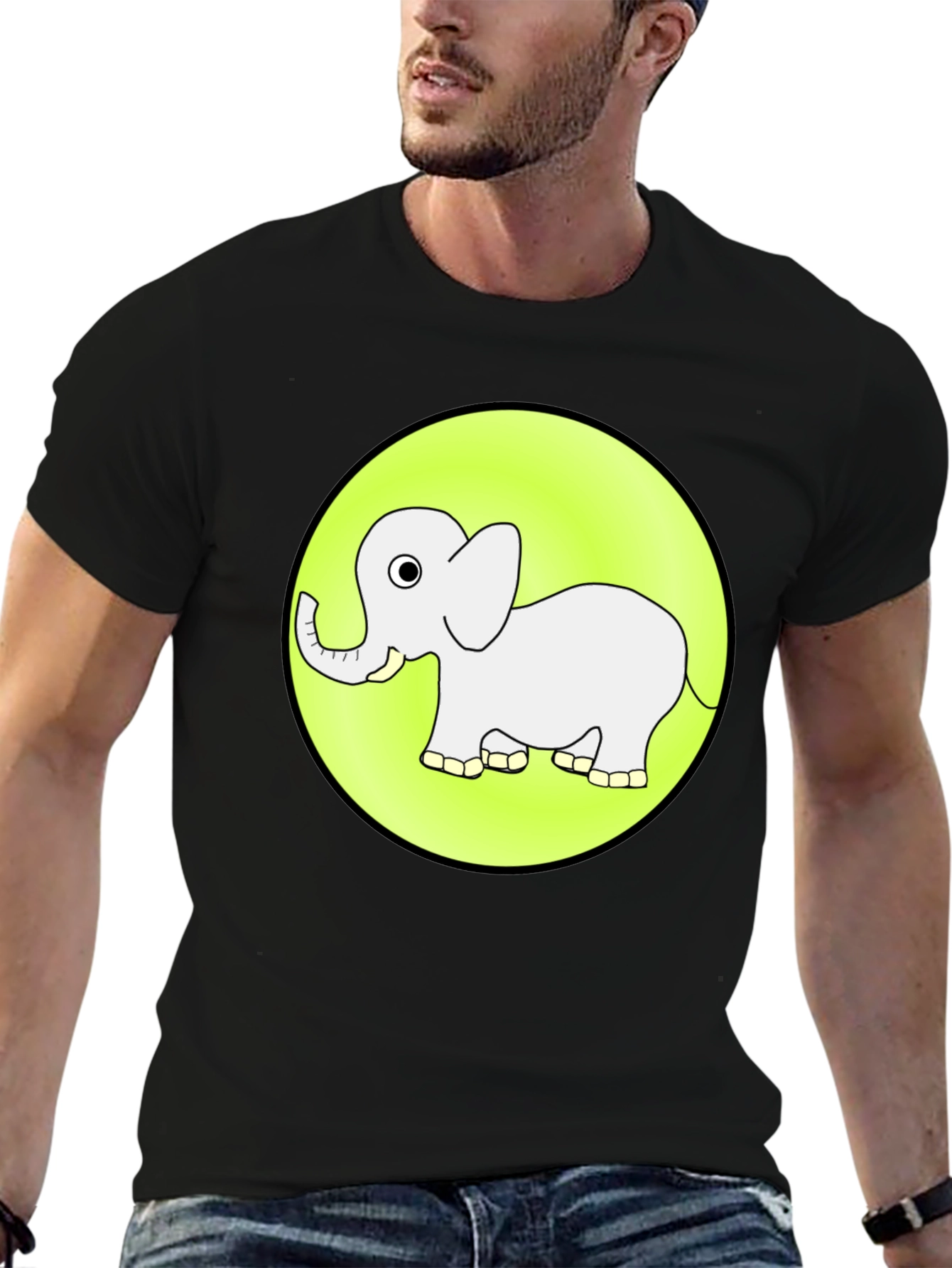 Cute Elephant Graphic Tee - Black Cotton T-Shirt