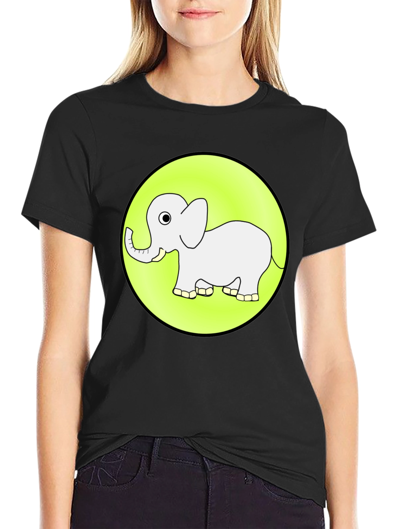 Cute Elephant Graphic Tee - Black Cotton T-Shirt