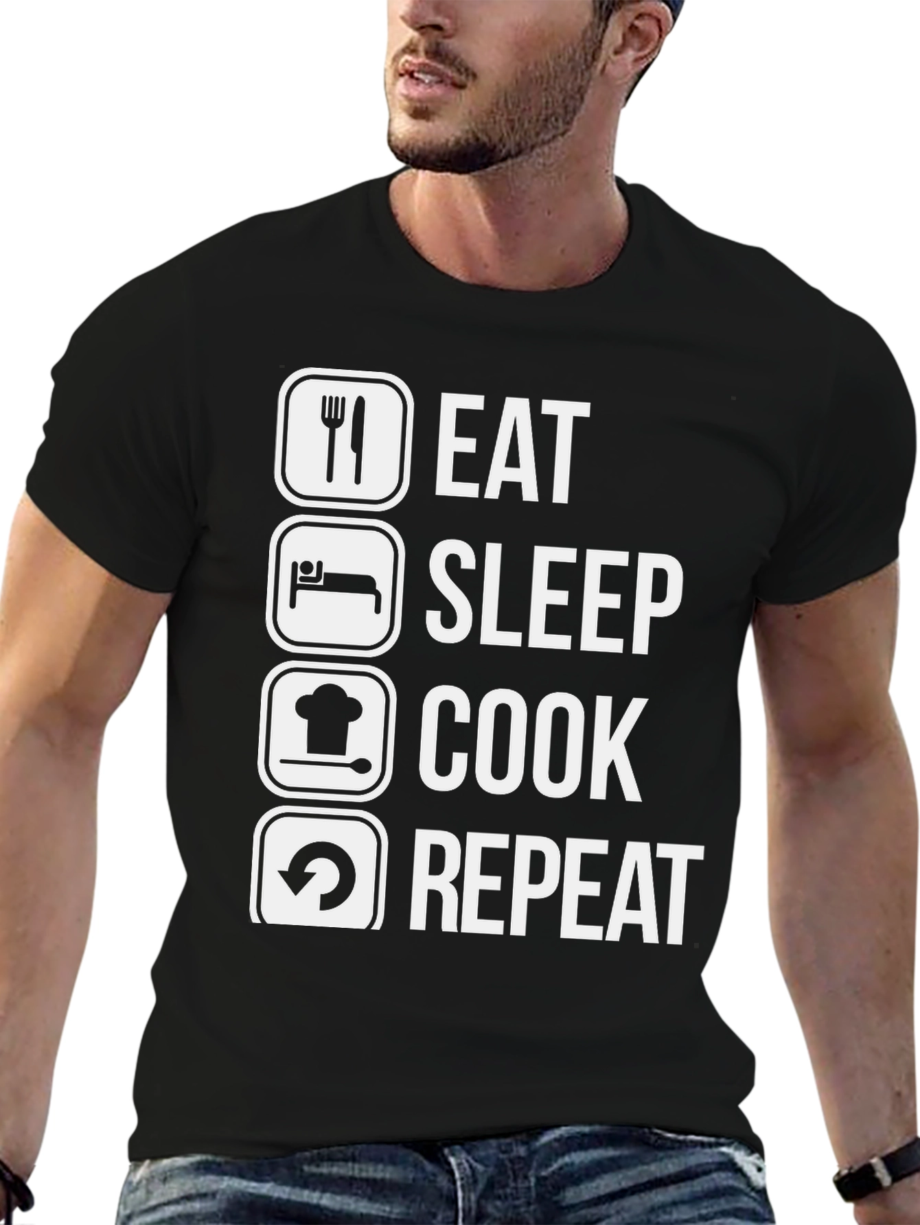 Eat Sleep Cook Repeat Graphic Tee - Black