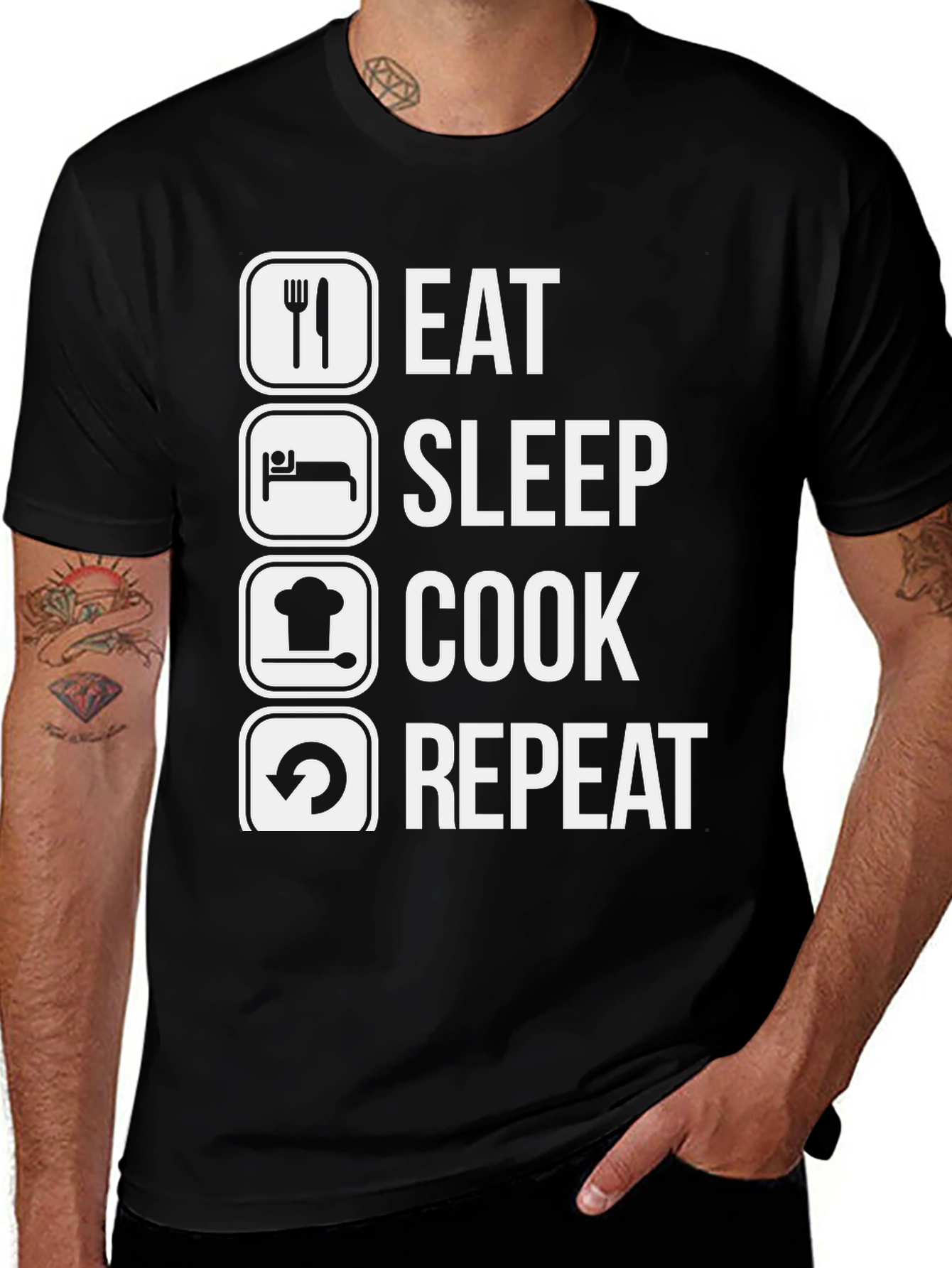 Eat Sleep Cook Repeat Graphic Tee - Black