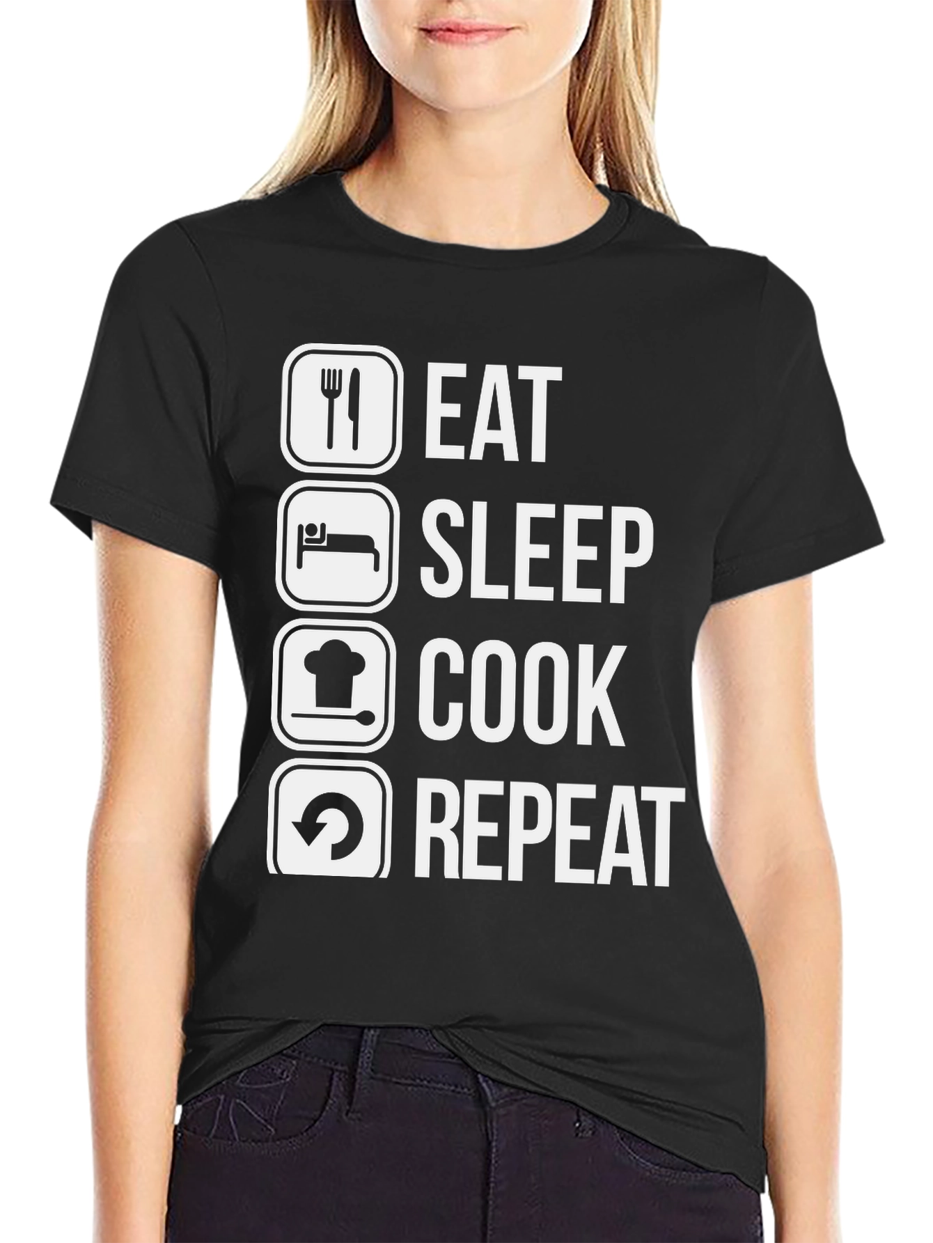 Eat Sleep Cook Repeat Graphic Tee - Black