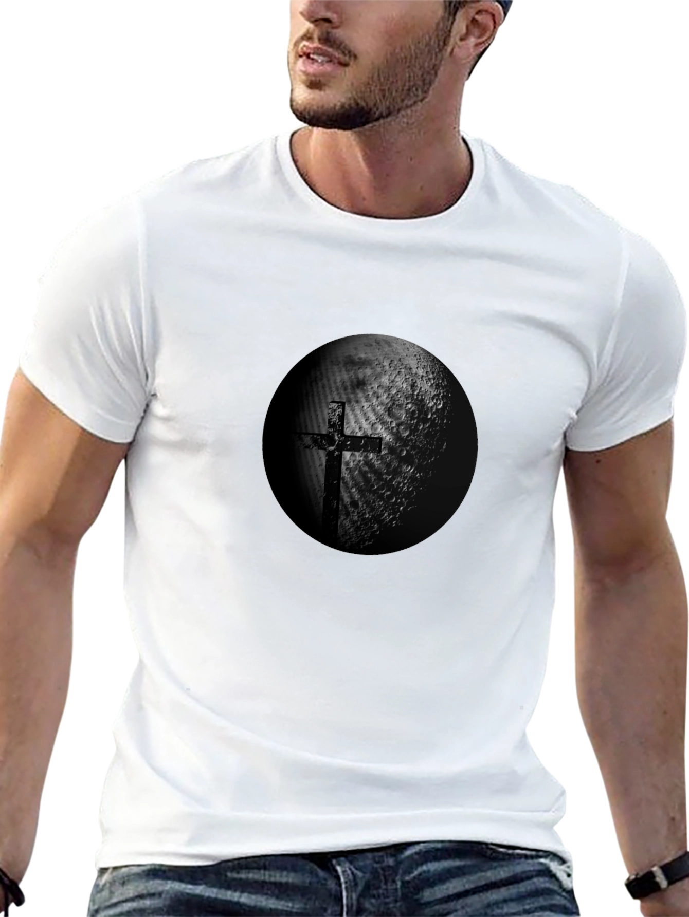Cross & Moon Graphic Black T-Shirt