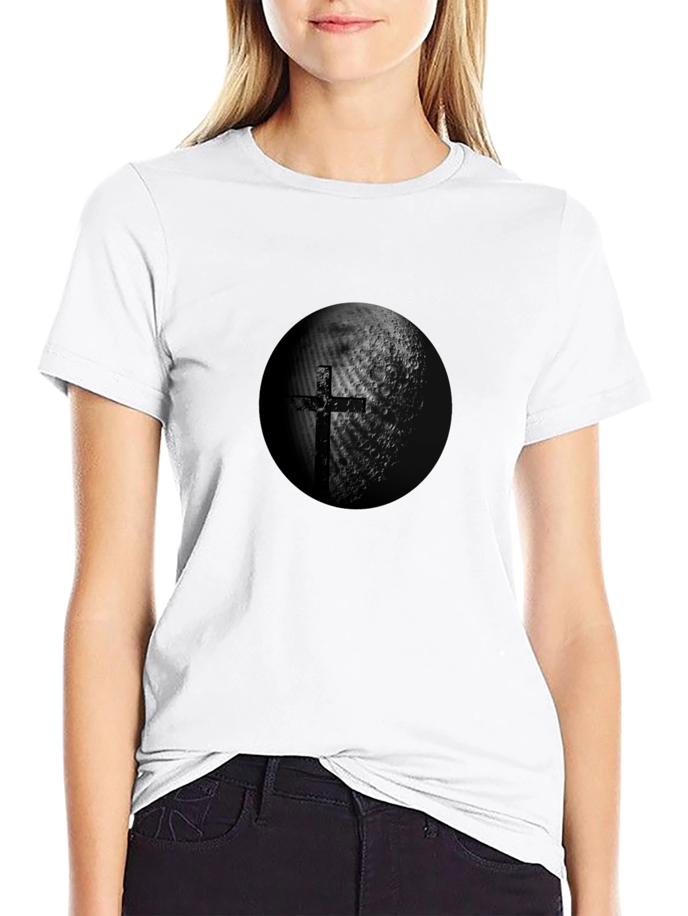 Cross & Moon Graphic Black T-Shirt
