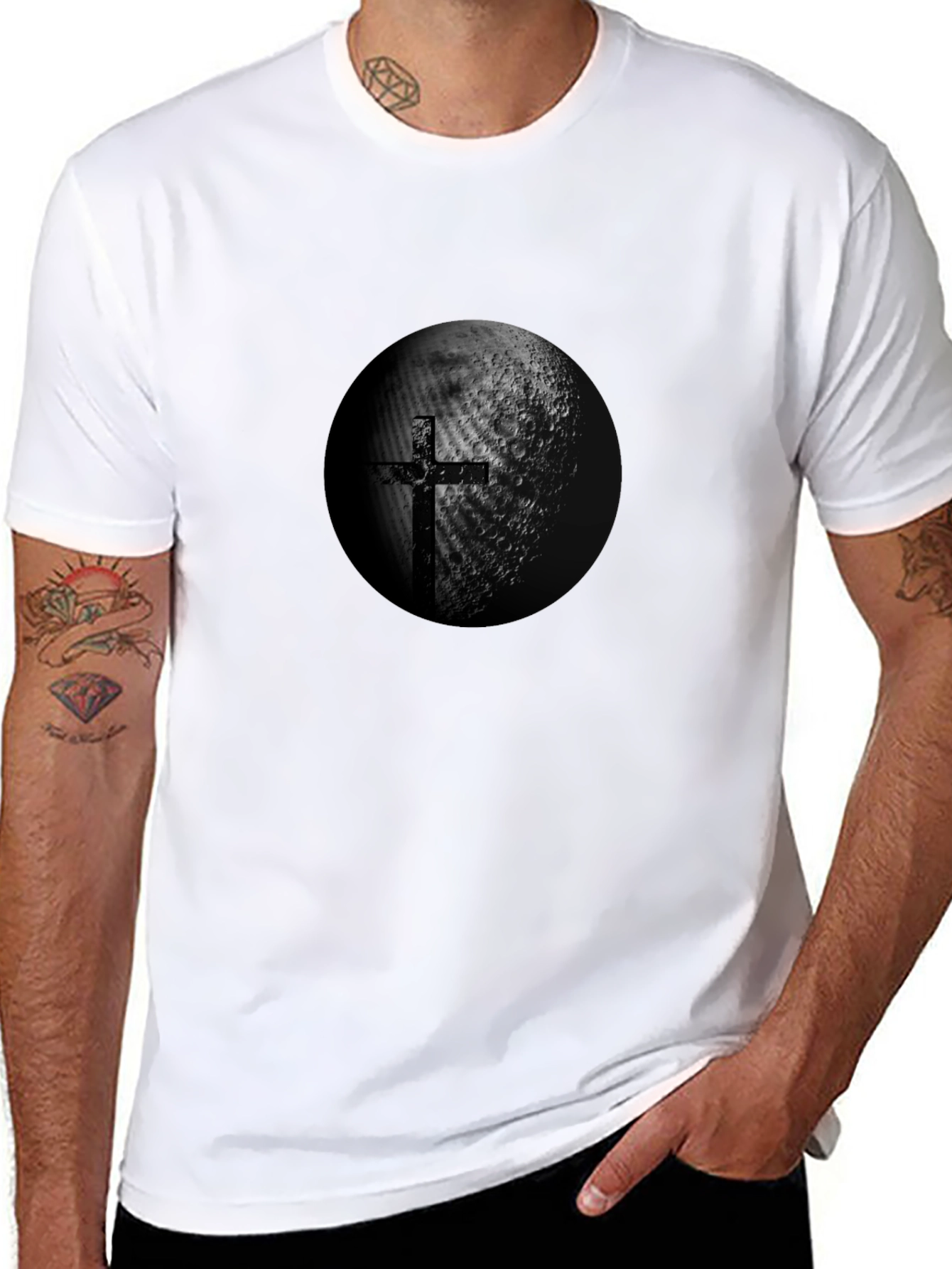 Cross & Moon Graphic Black T-Shirt