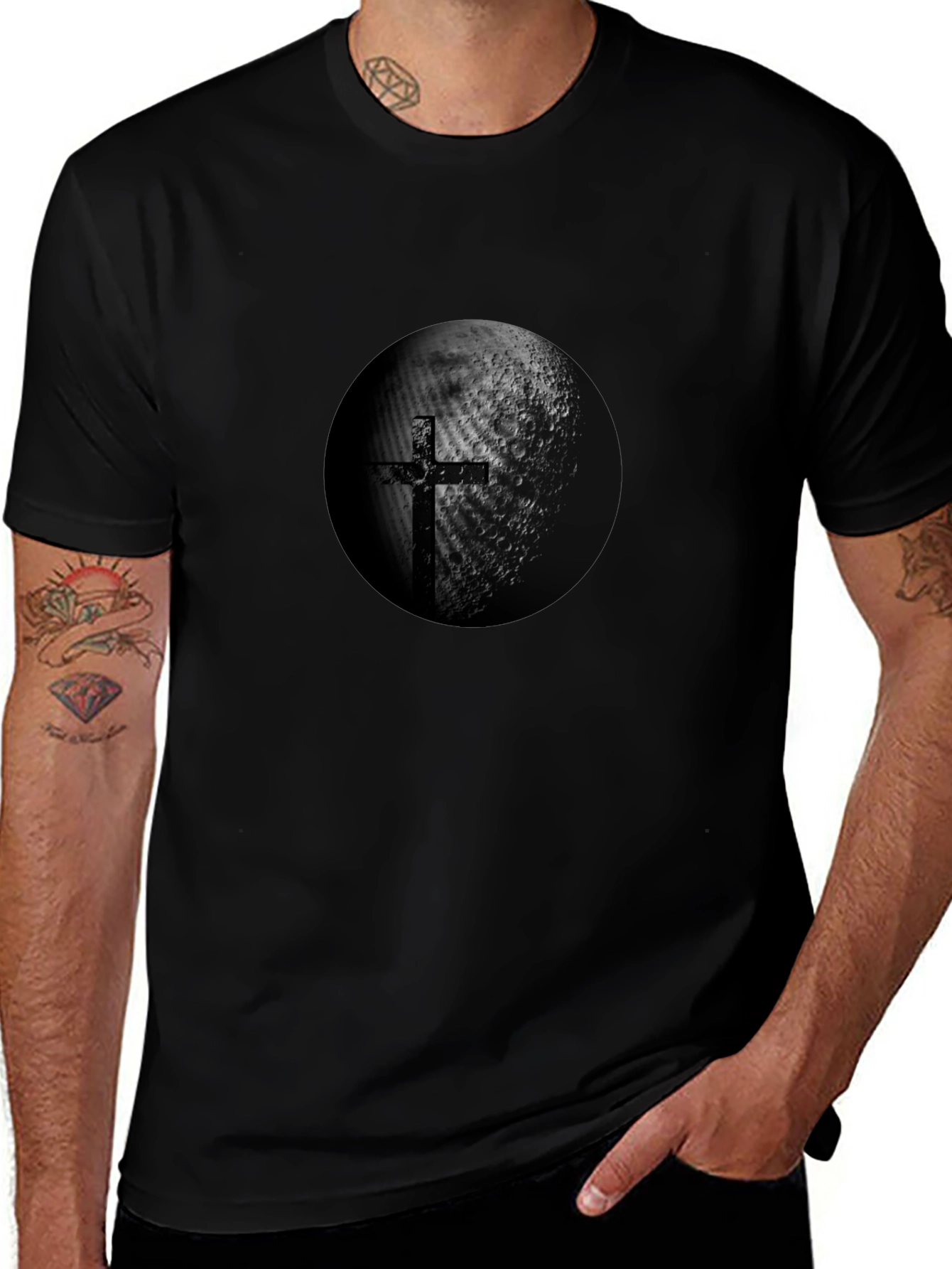 Cross & Moon Graphic Black T-Shirt