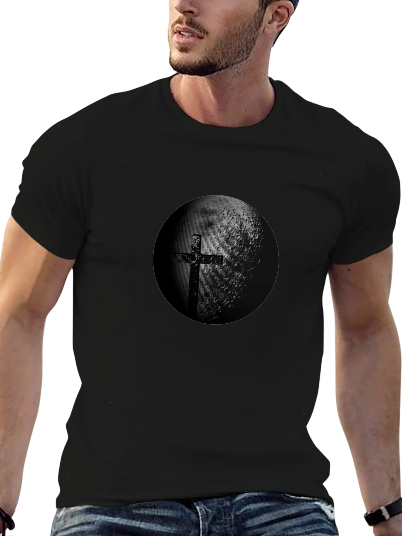 Cross & Moon Graphic Black T-Shirt