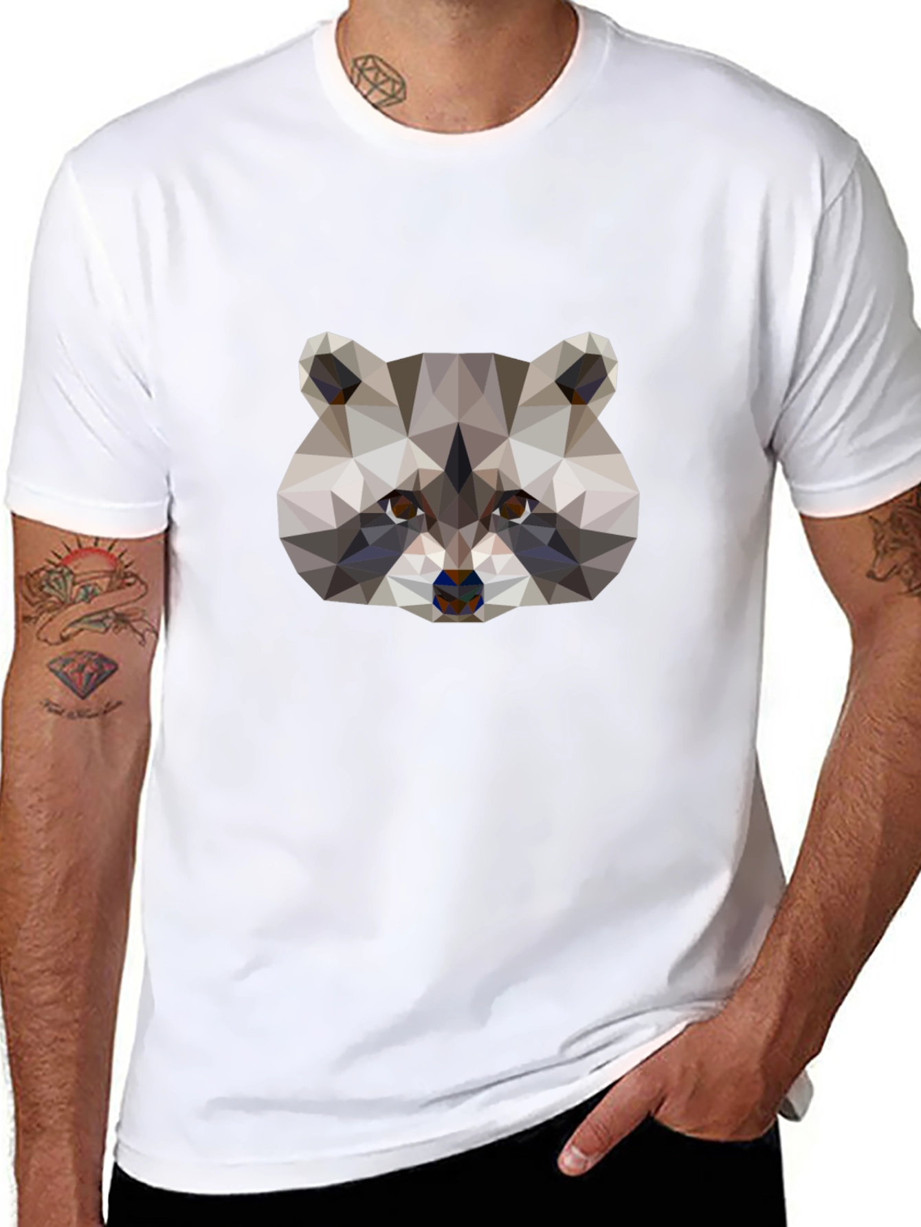 Geometric Raccoon Graphic Tee - Black