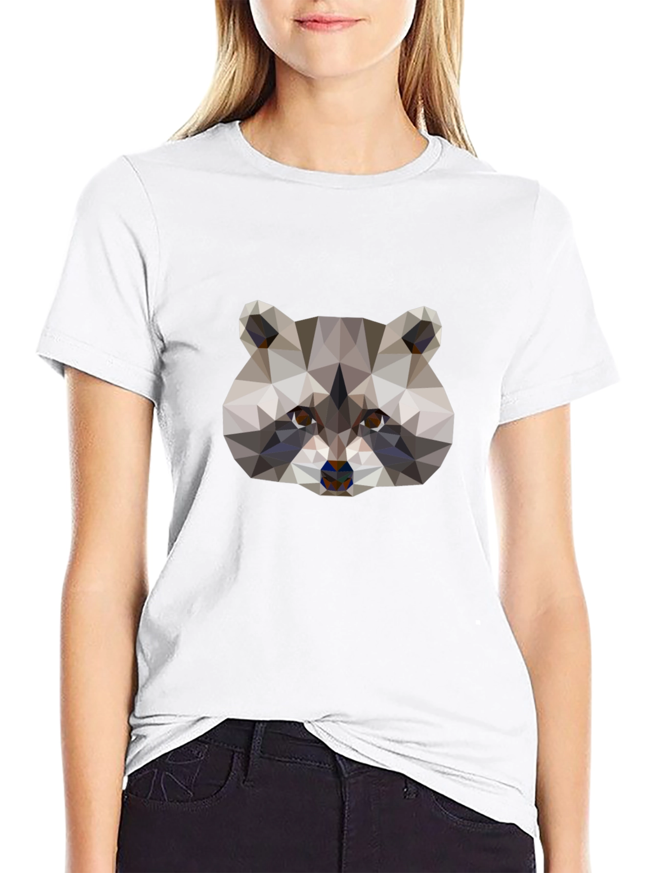 Geometric Raccoon Graphic Tee - Black