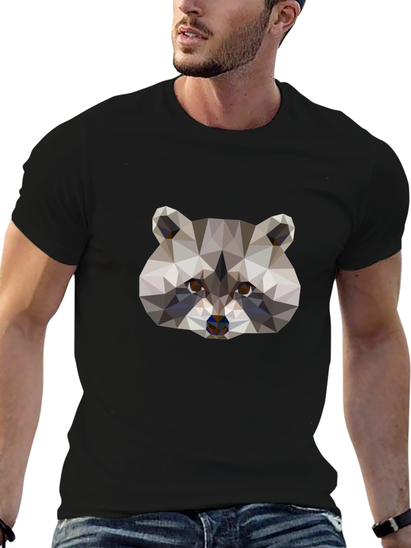 Geometric Raccoon Graphic Tee - Black